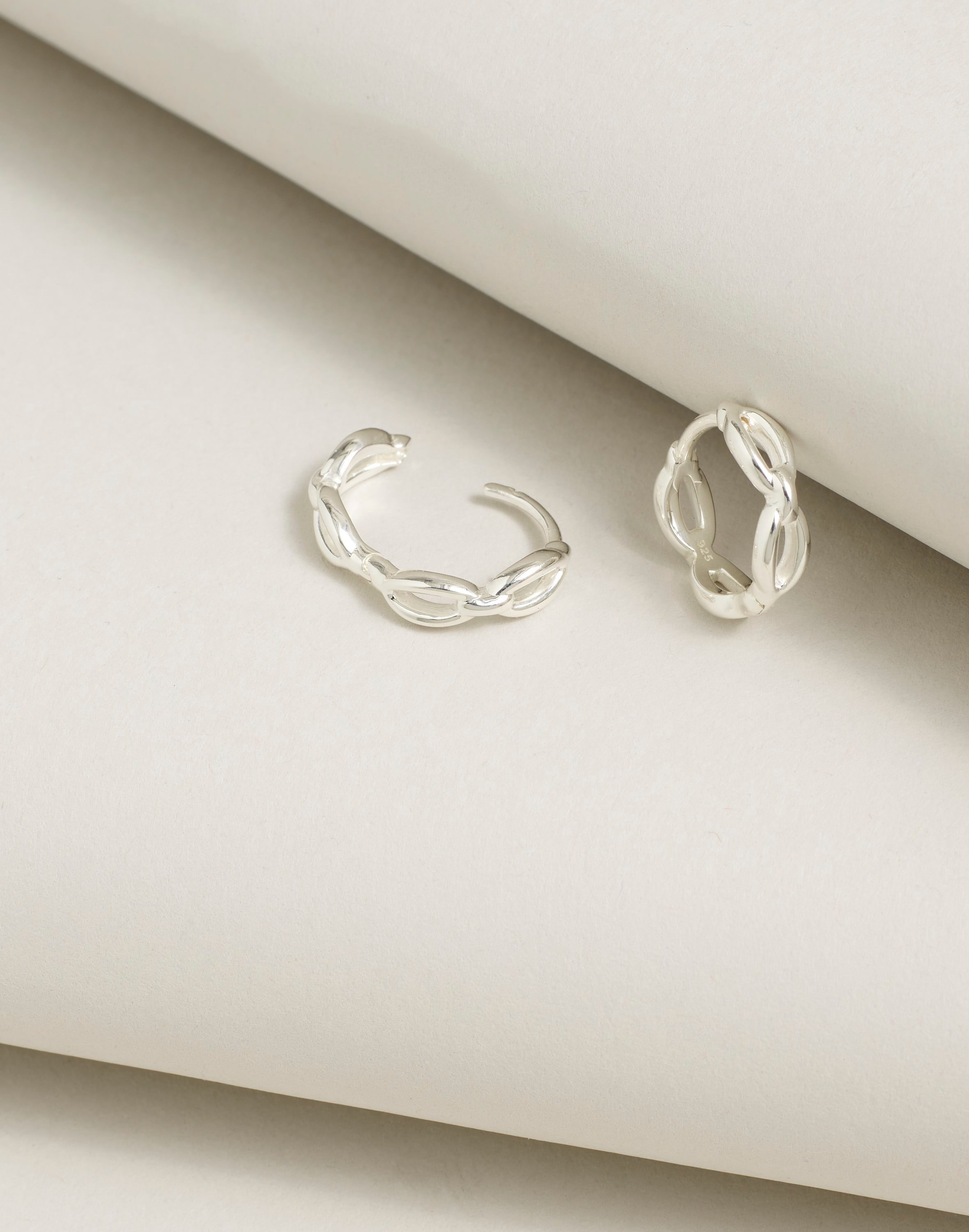 demi-fine watch chain huggie hoop earrings