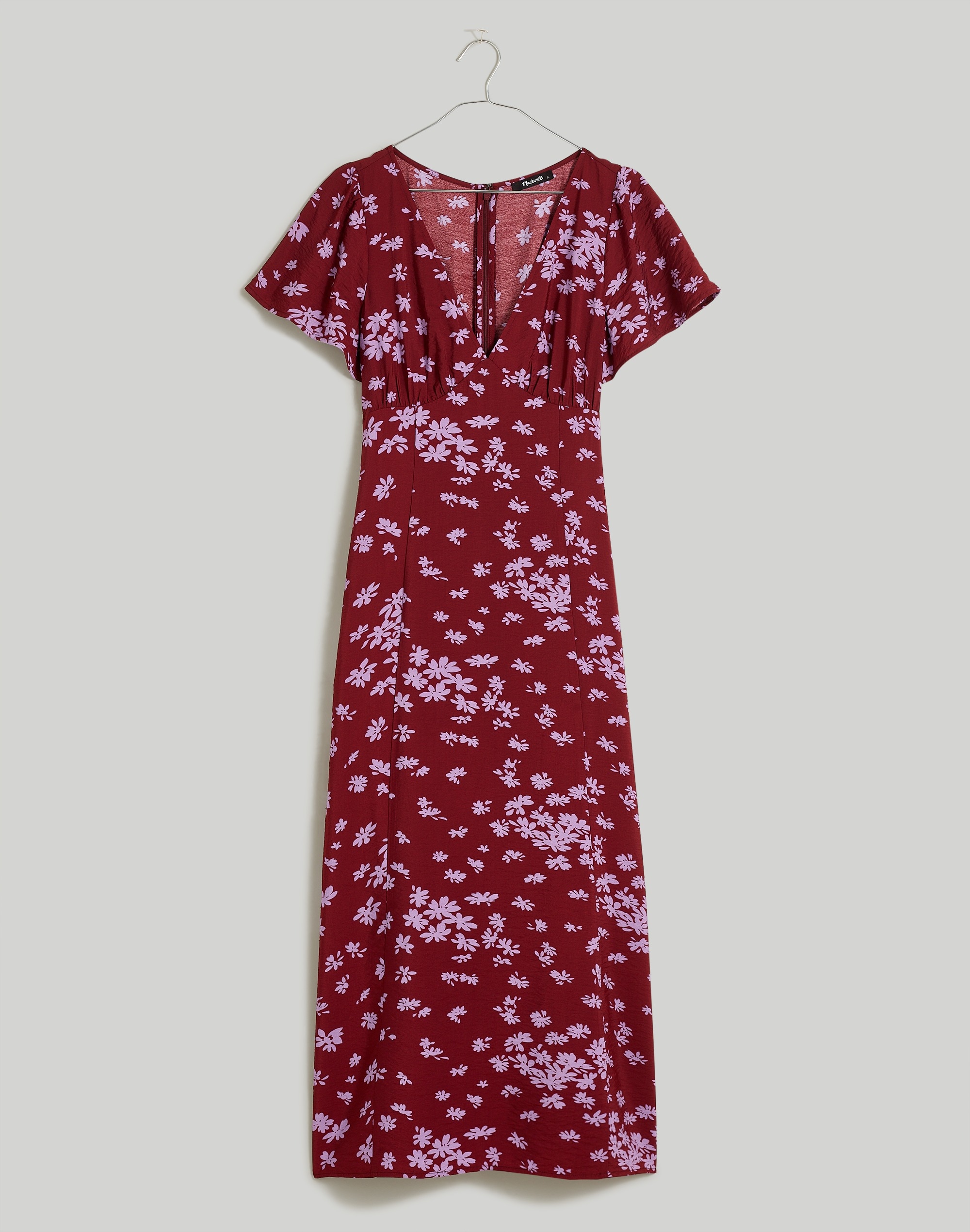 V-Neck Flutter-Sleeve Midi Dress