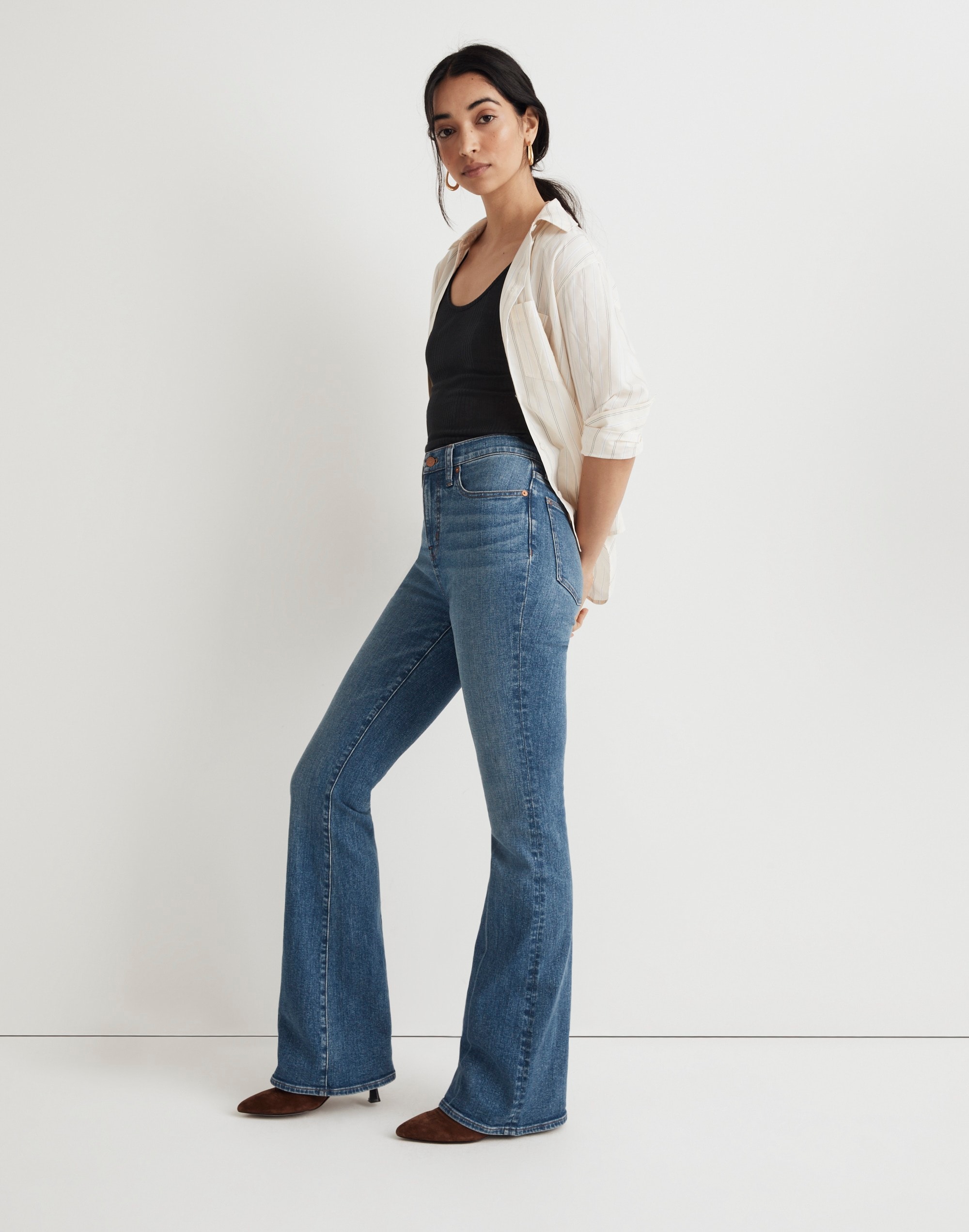Skinny Flare Jeans in Calvino Wash: Crease Edition