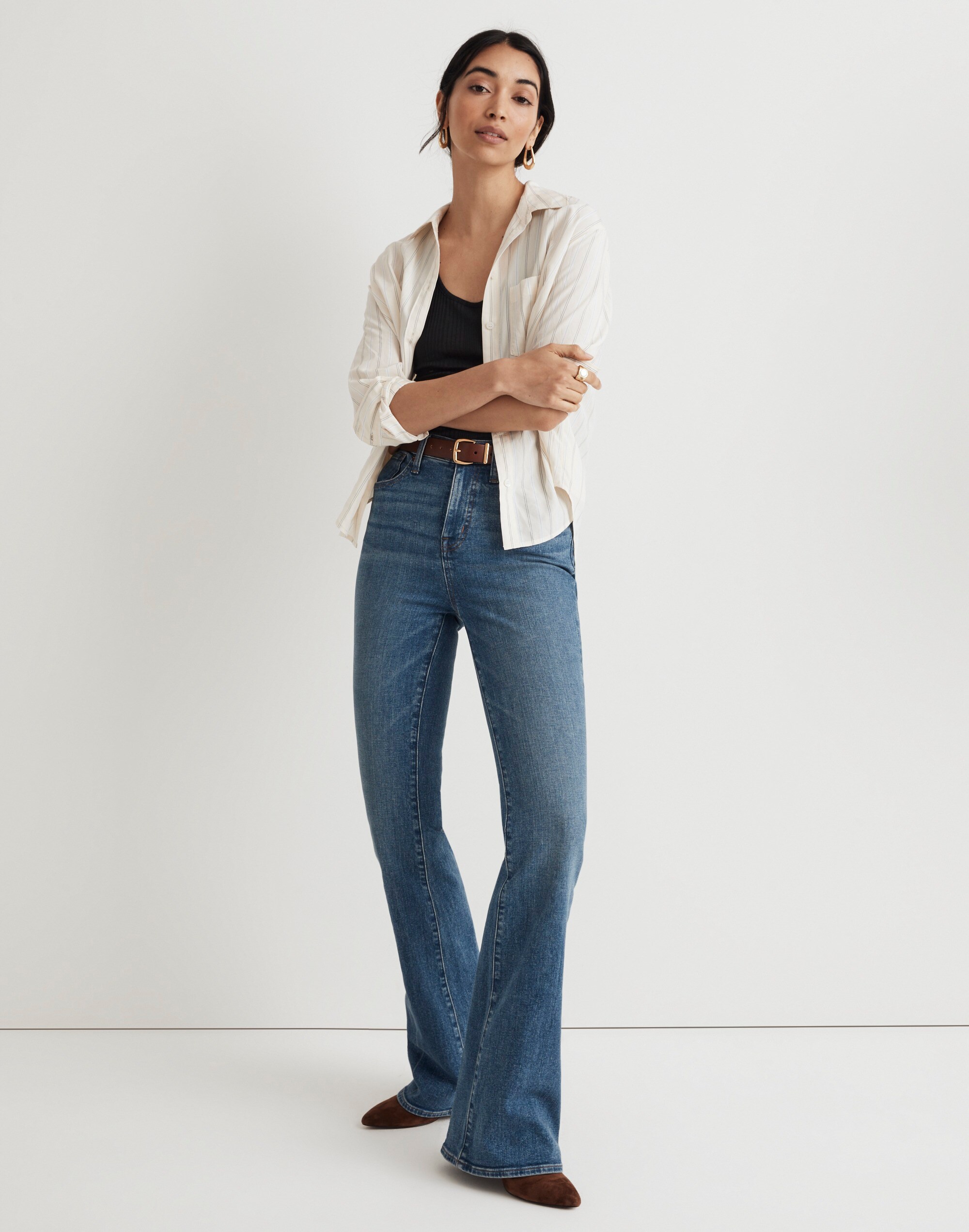 Skinny Flare Jeans in Calvino Wash: Crease Edition