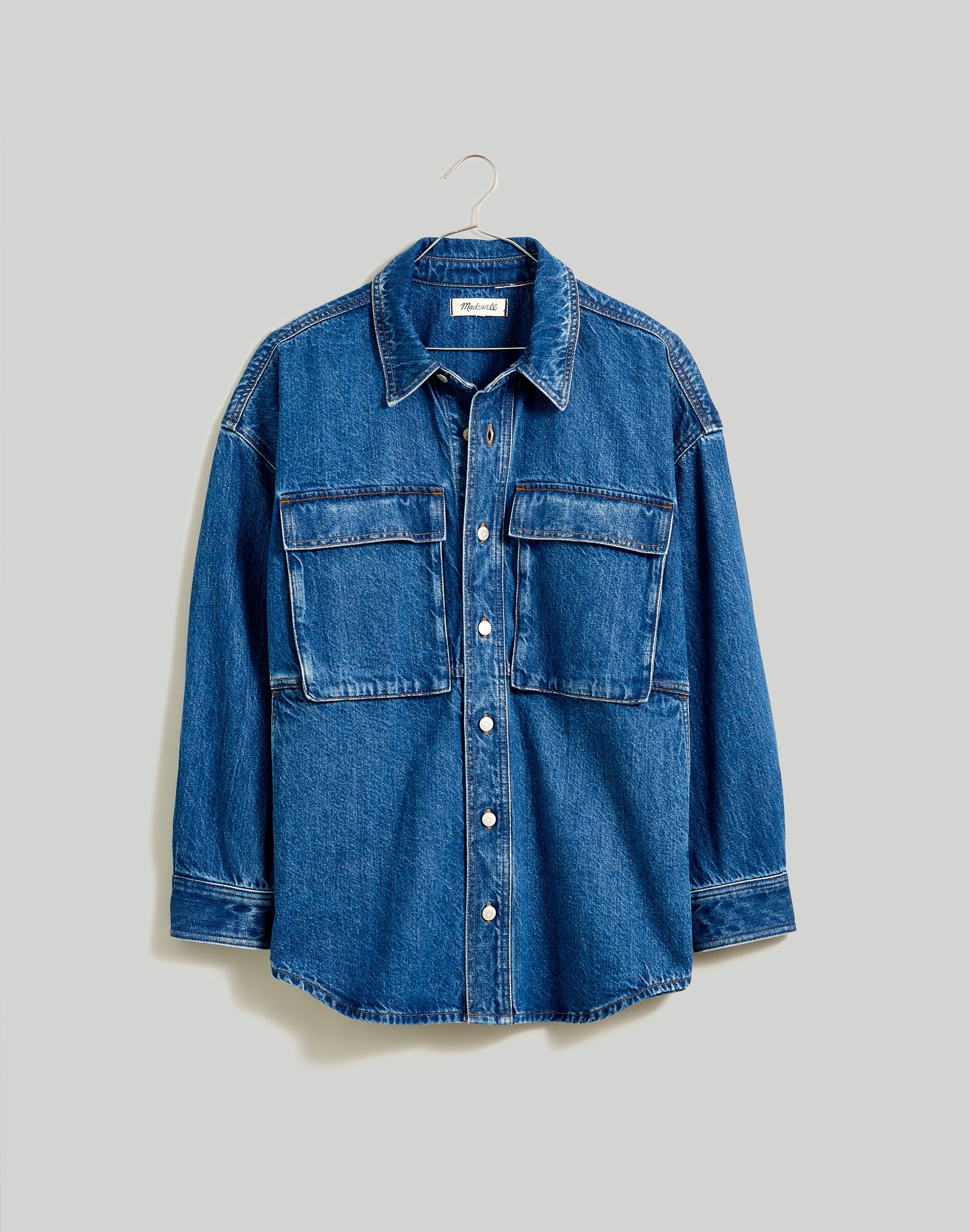 Denim Oversized Cargo Shirt Jacket in Palmerston Wash