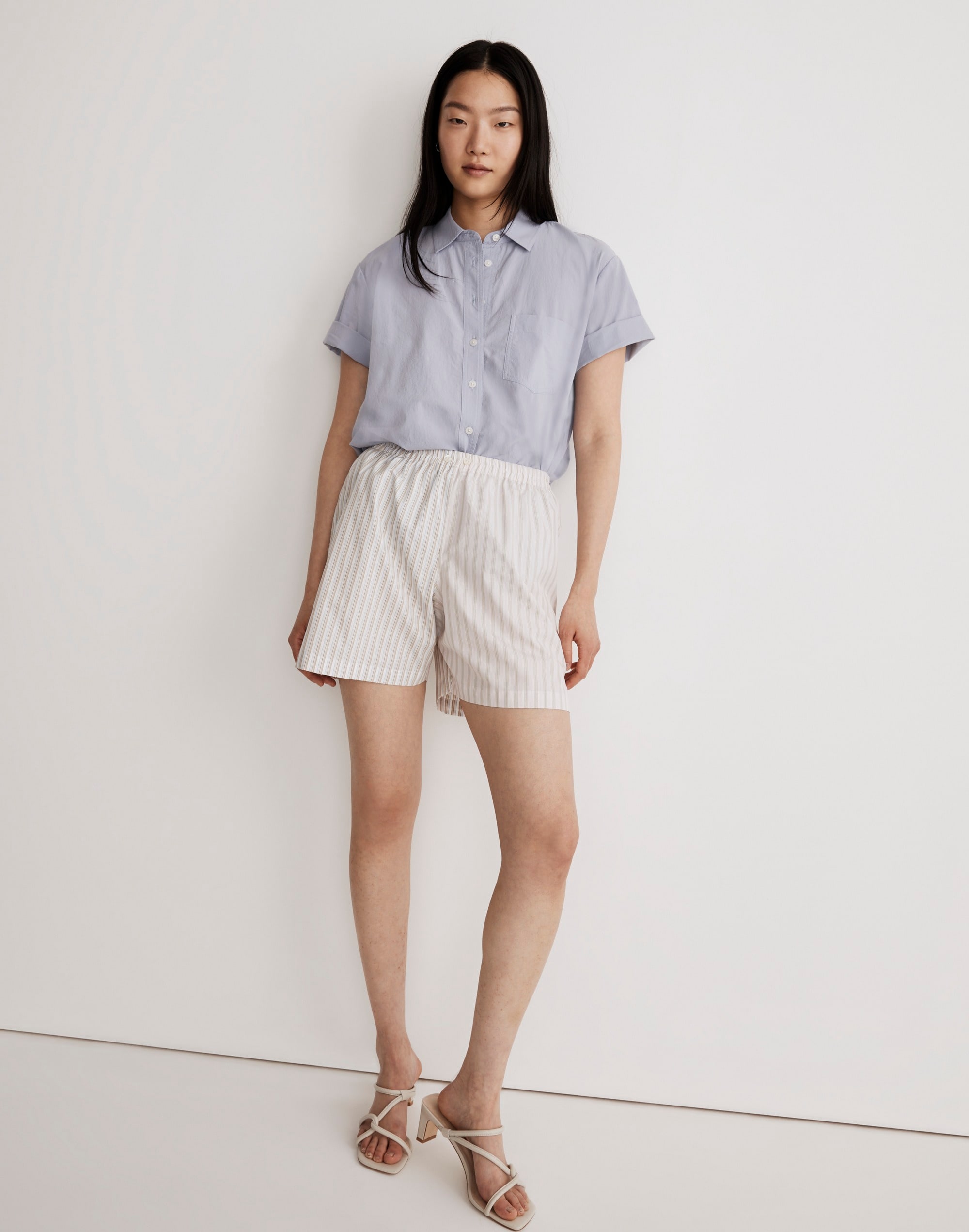 madewell x chava stripe-play pull-on shorts