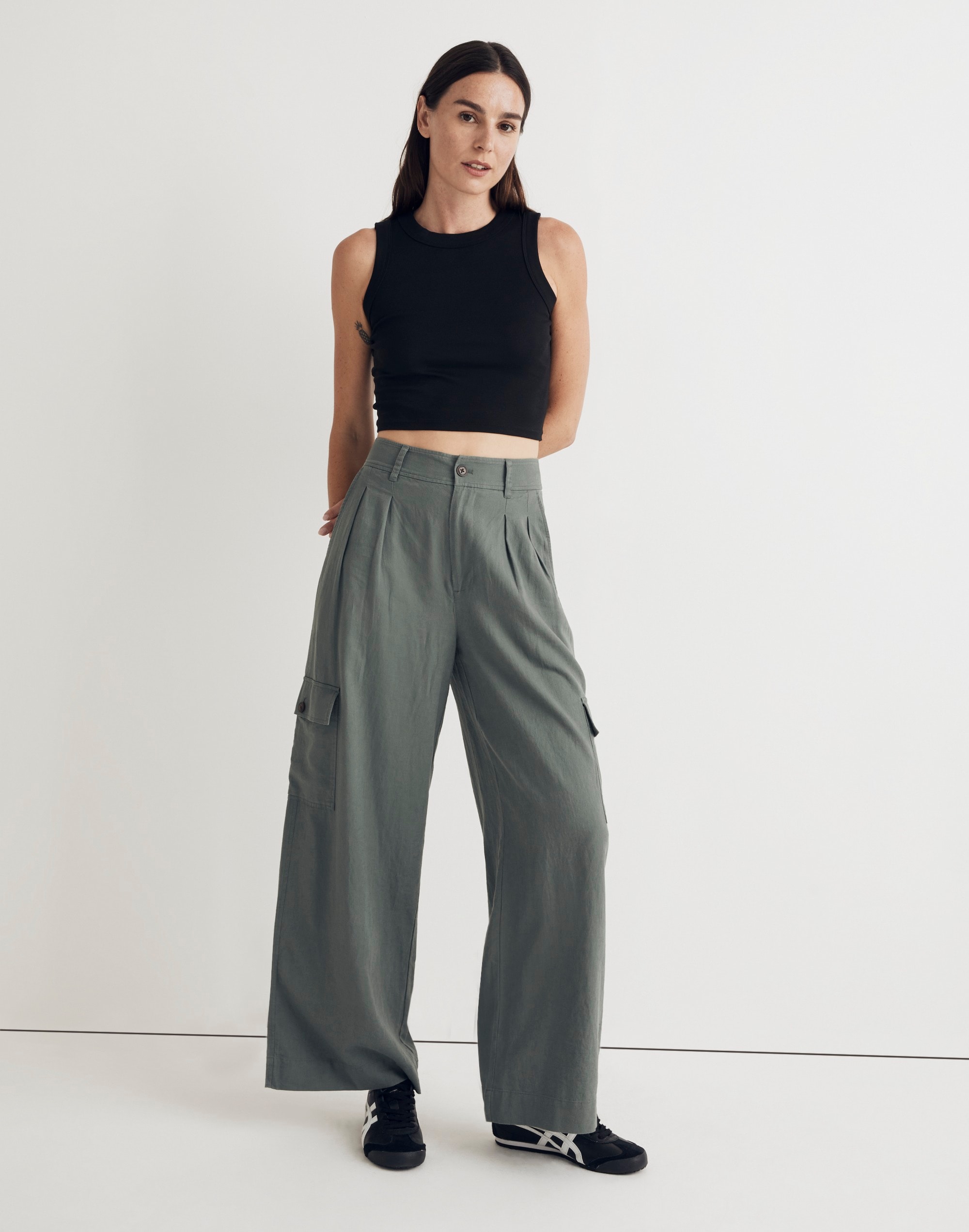 Mw Wide-leg Cargo Pants In Architect Green