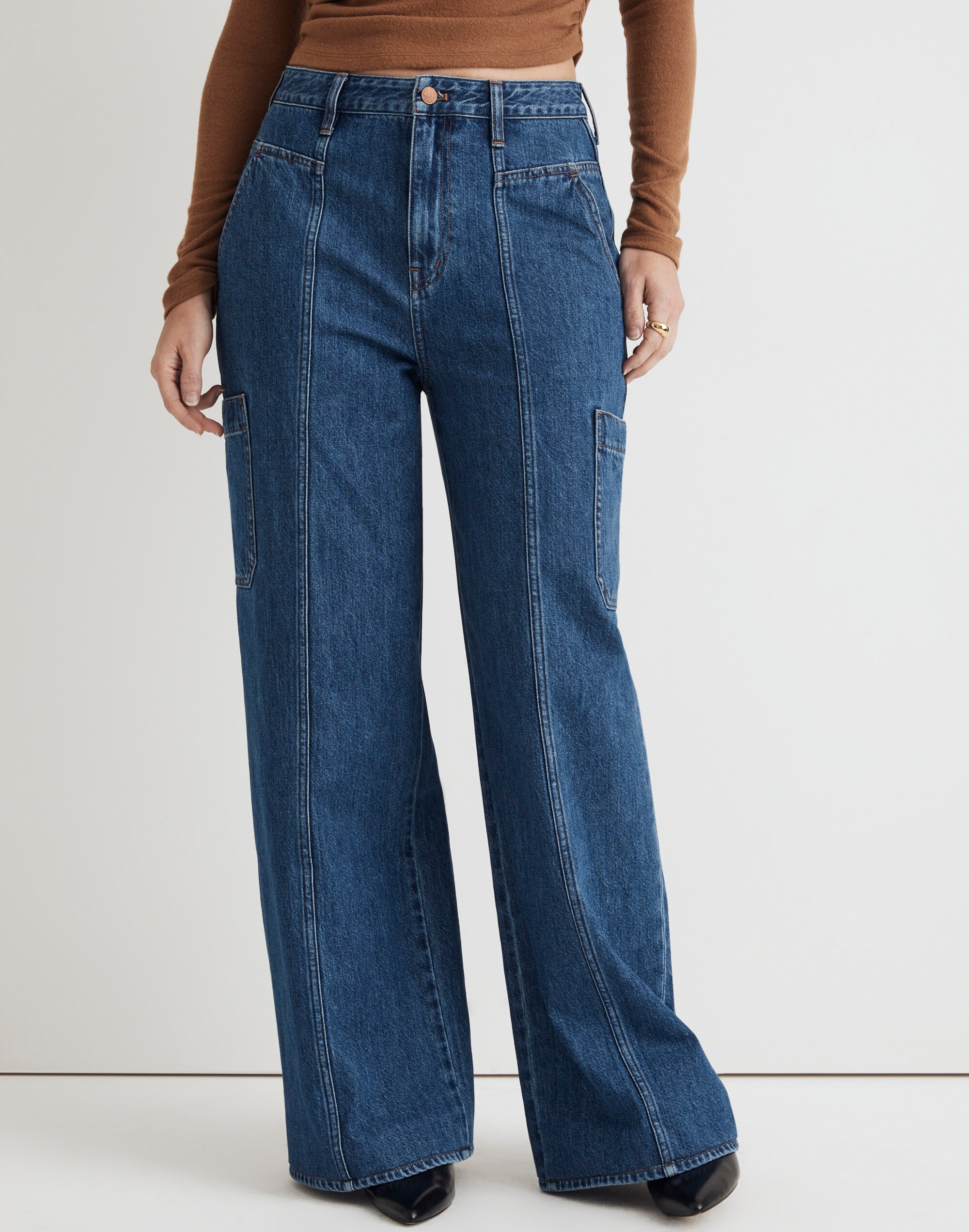 Curvy Baggy Straight Cargo Jeans in Codey Wash