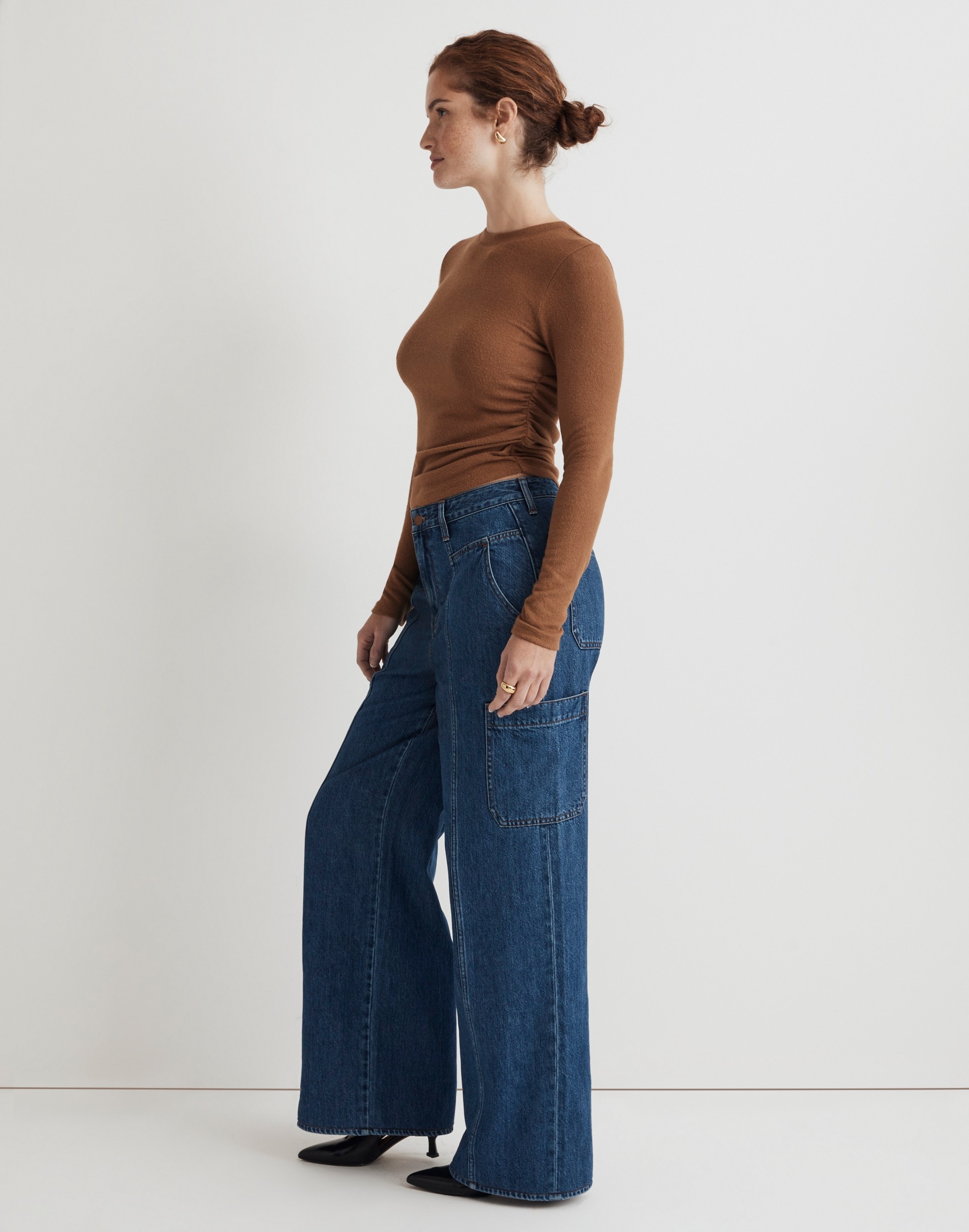 Curvy Baggy Straight Cargo Jeans in Codey Wash