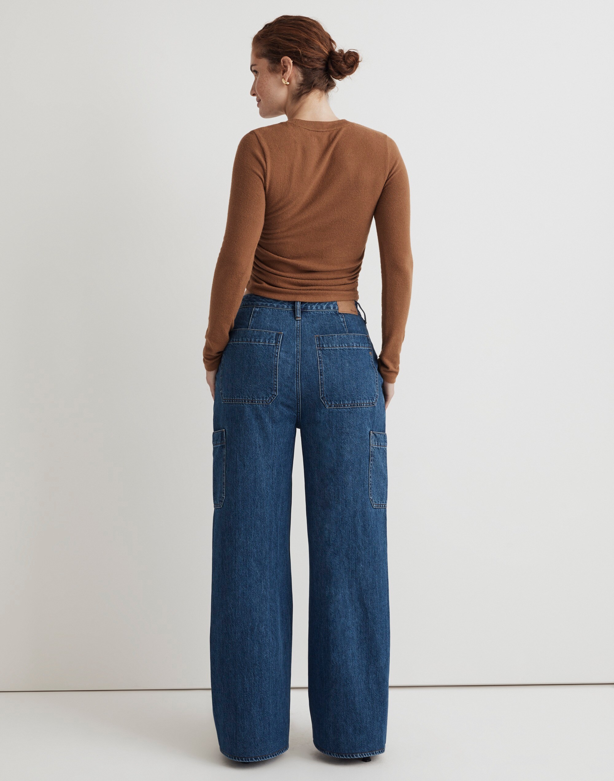 Curvy Baggy Straight Cargo Jeans in Codey Wash