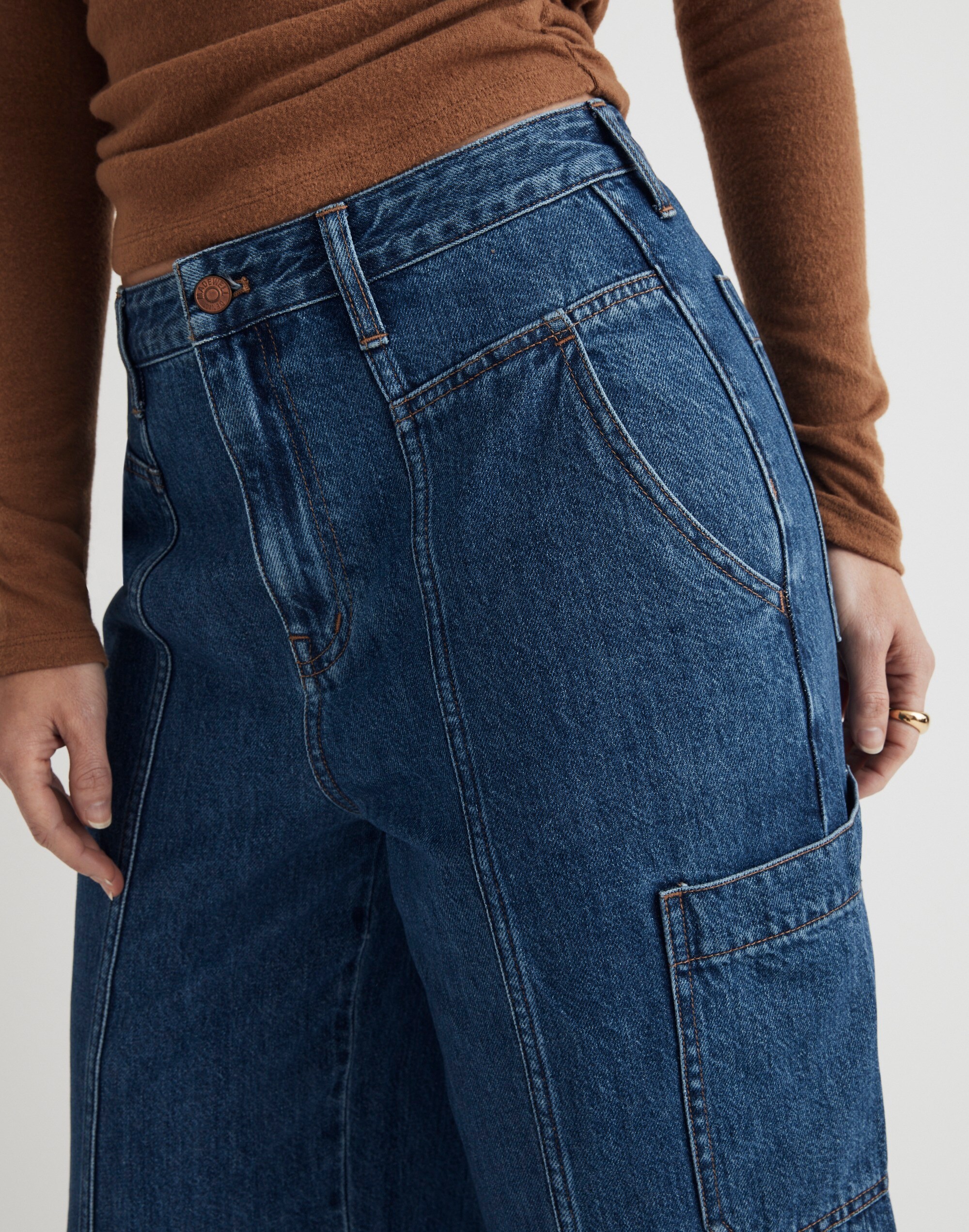 Curvy Baggy Straight Cargo Jeans in Codey Wash