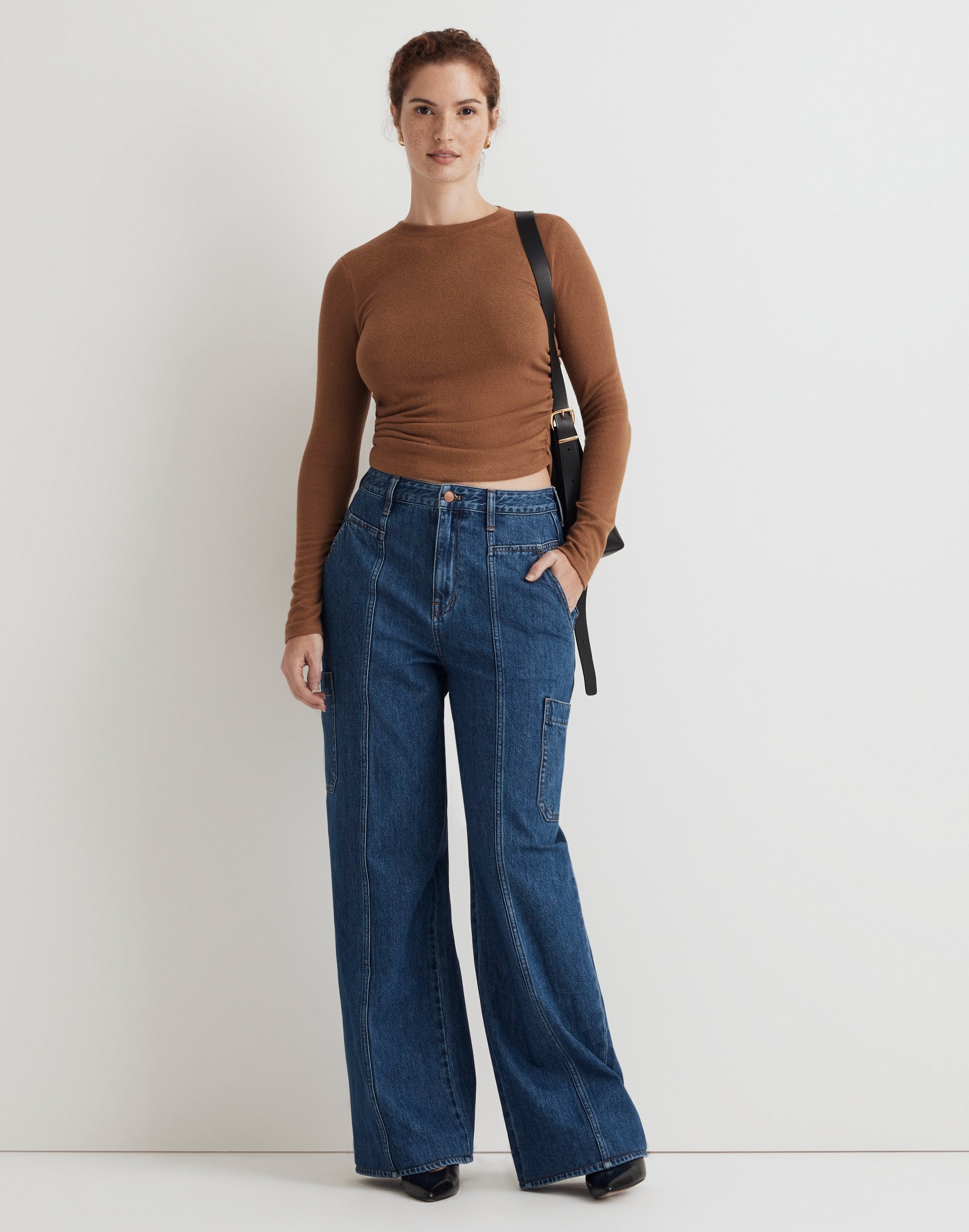 Curvy Baggy Straight Cargo Jeans in Codey Wash