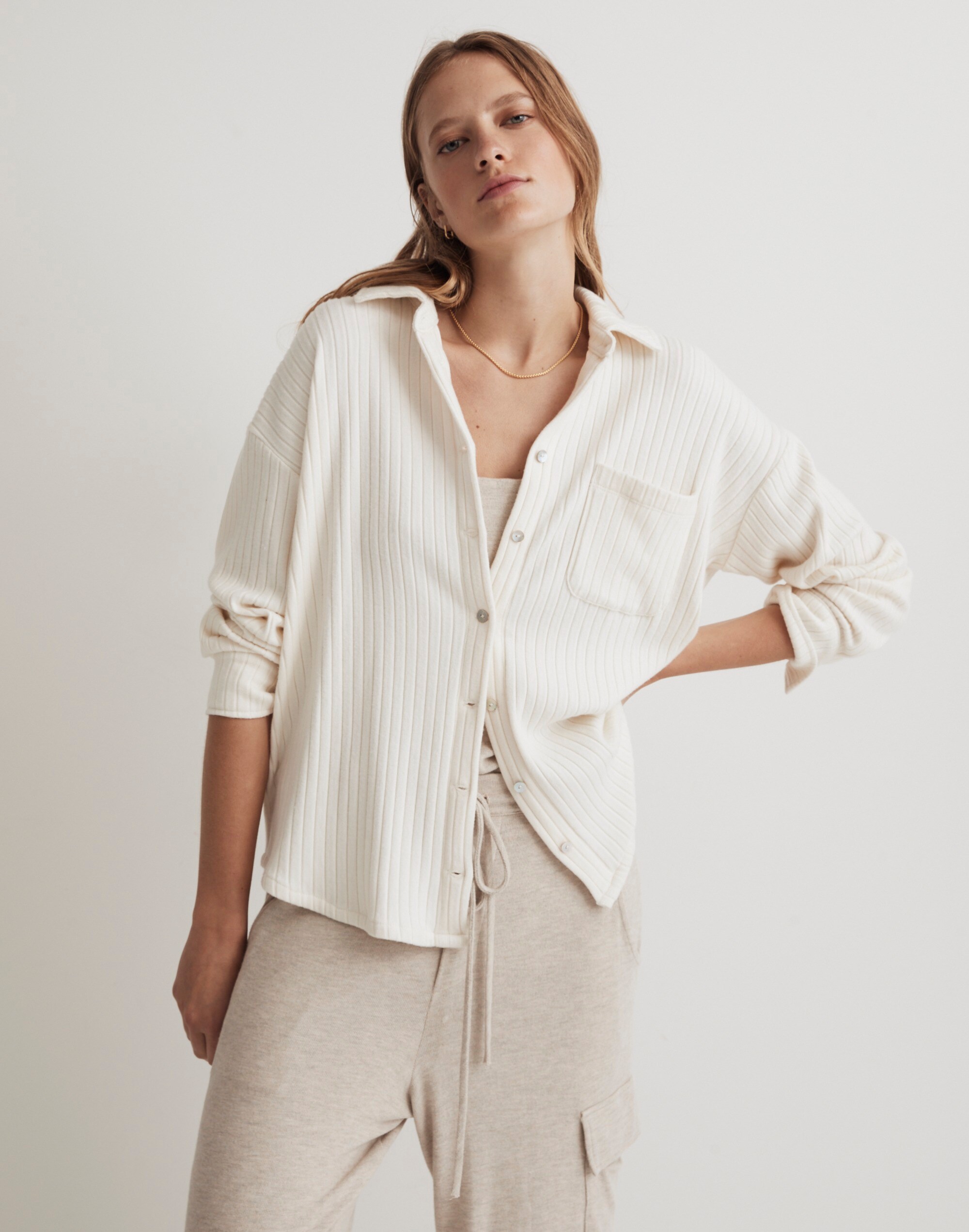 Donni Sweater Rib Button-Front Shirt