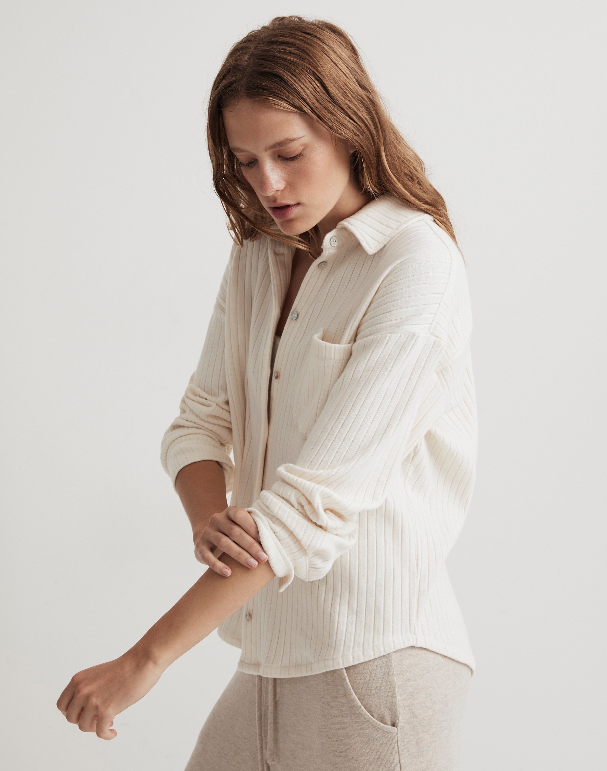 Donni Sweater Rib Button-Front Shirt