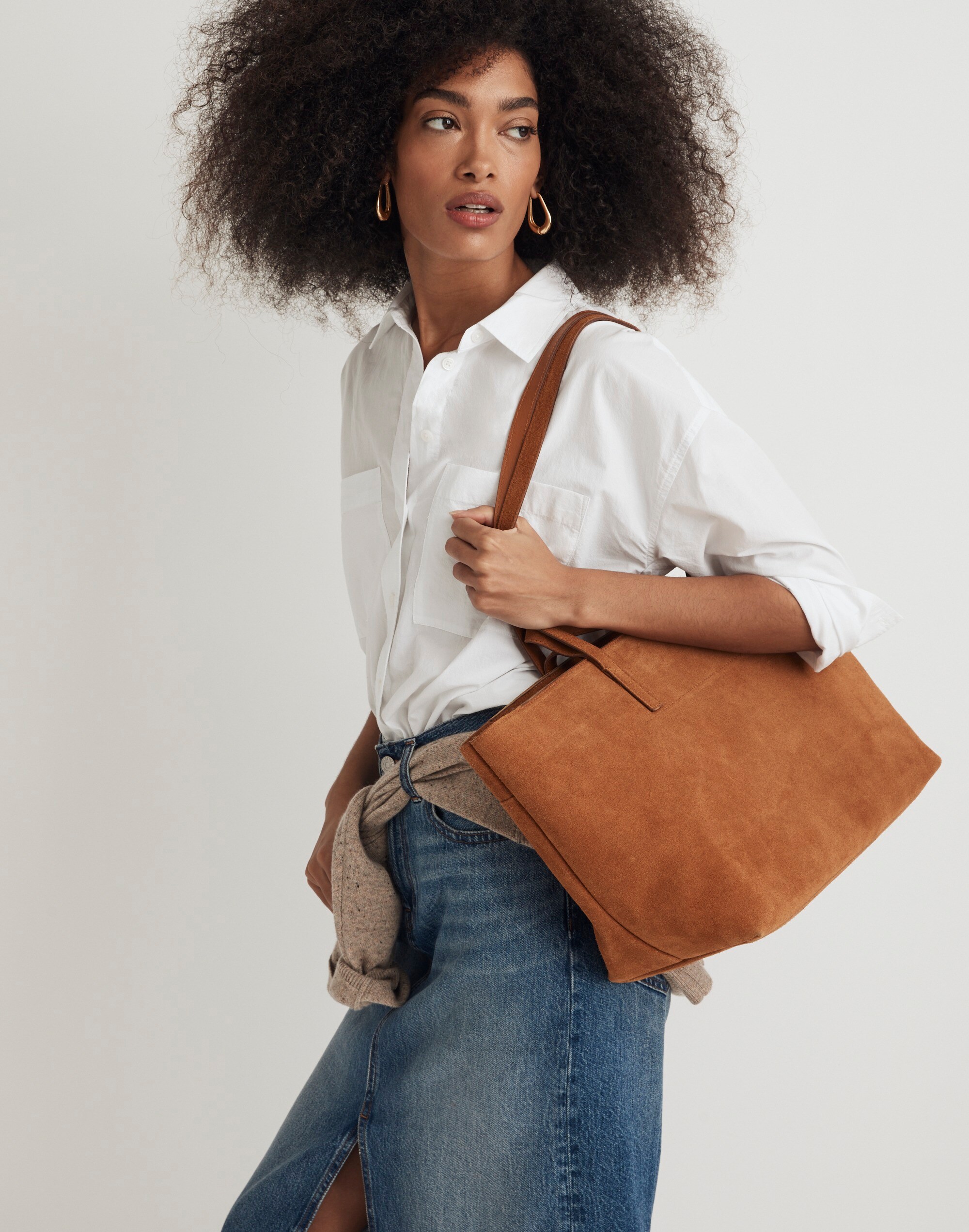 The Zip-Top Essential Tote in Suede