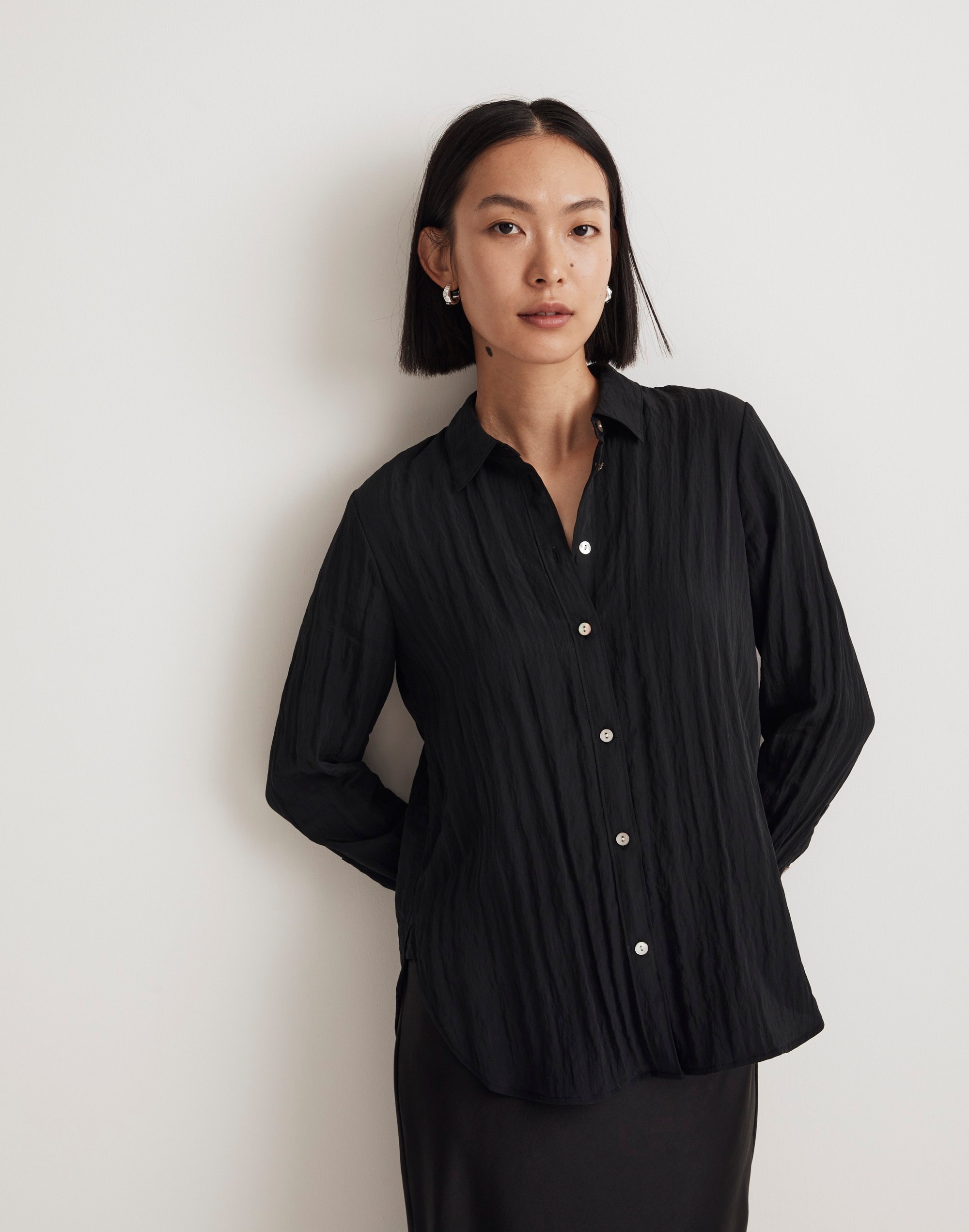 crinkled button-up shirt
