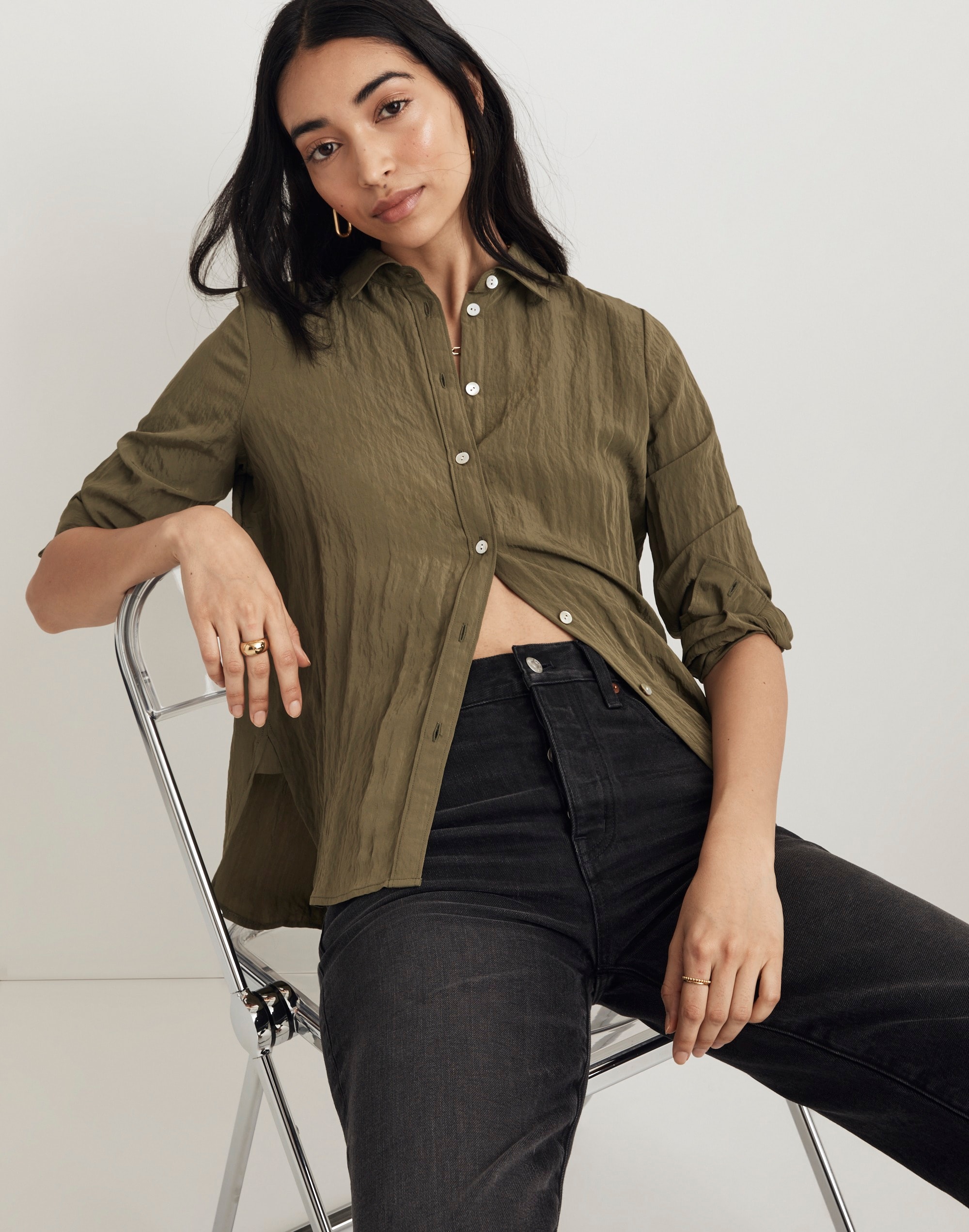 Crinkled Button-Up Shirt
