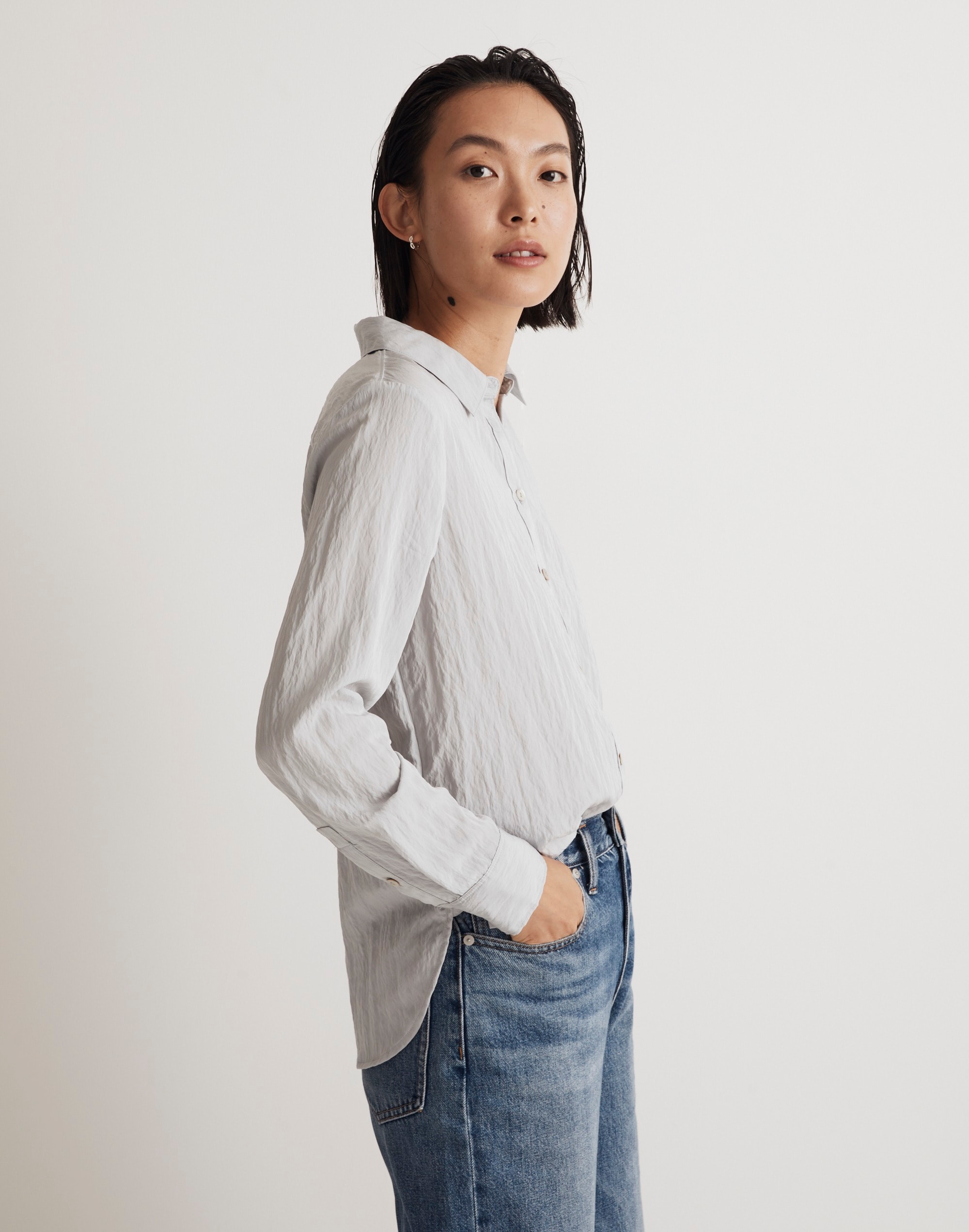 Crinkled Button-Up Shirt