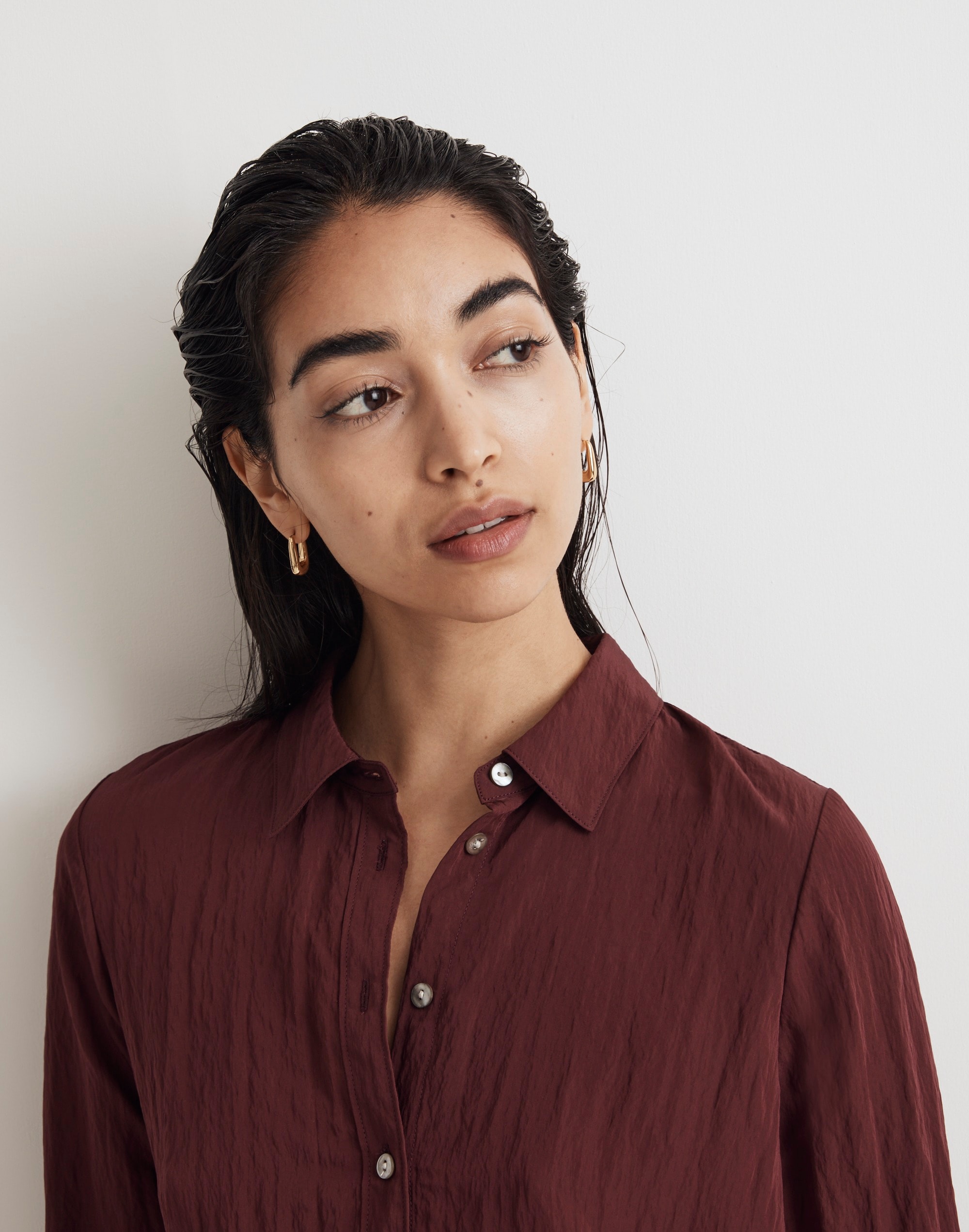 Crinkled Button-Up Shirt