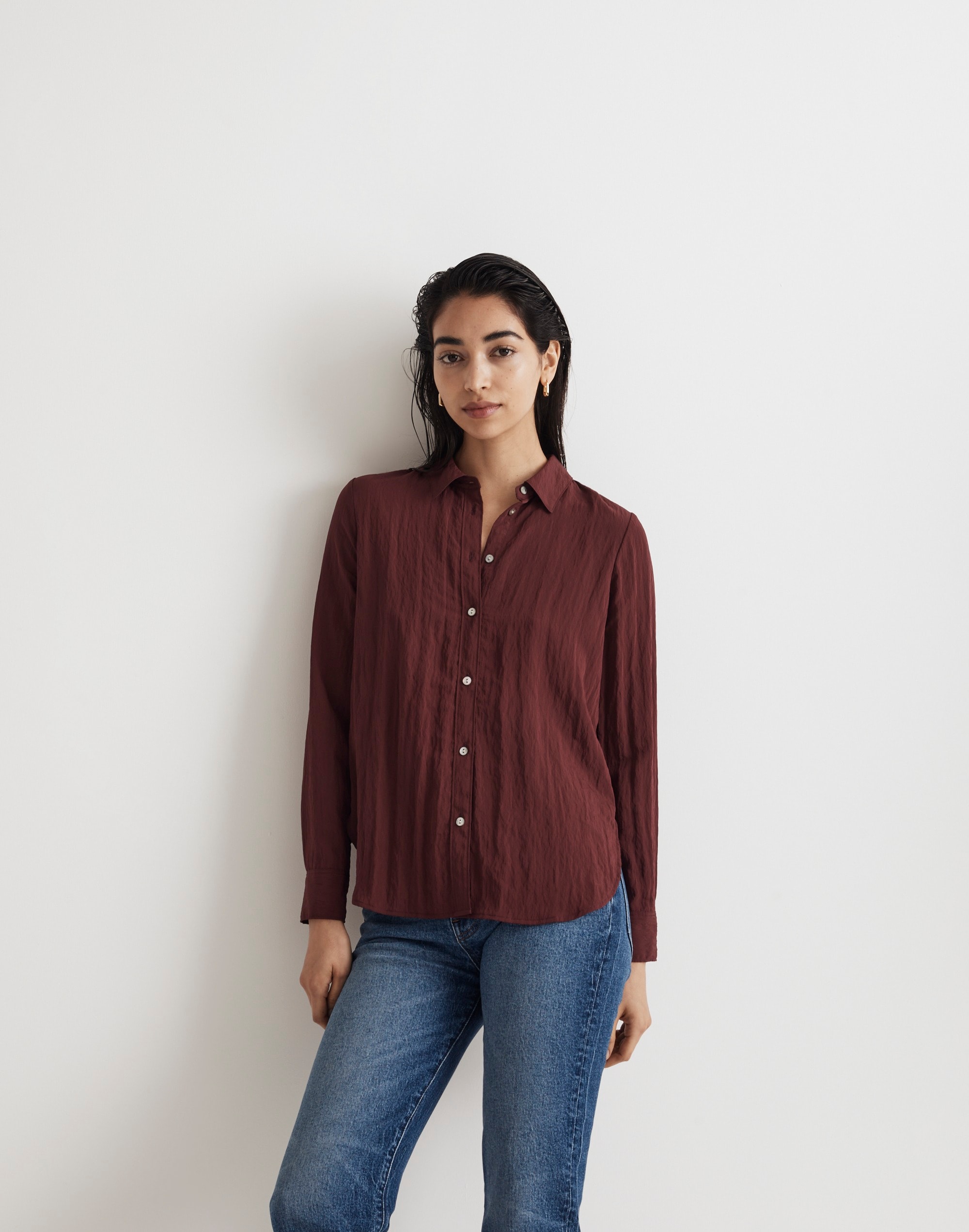 Crinkled Button-Up Shirt