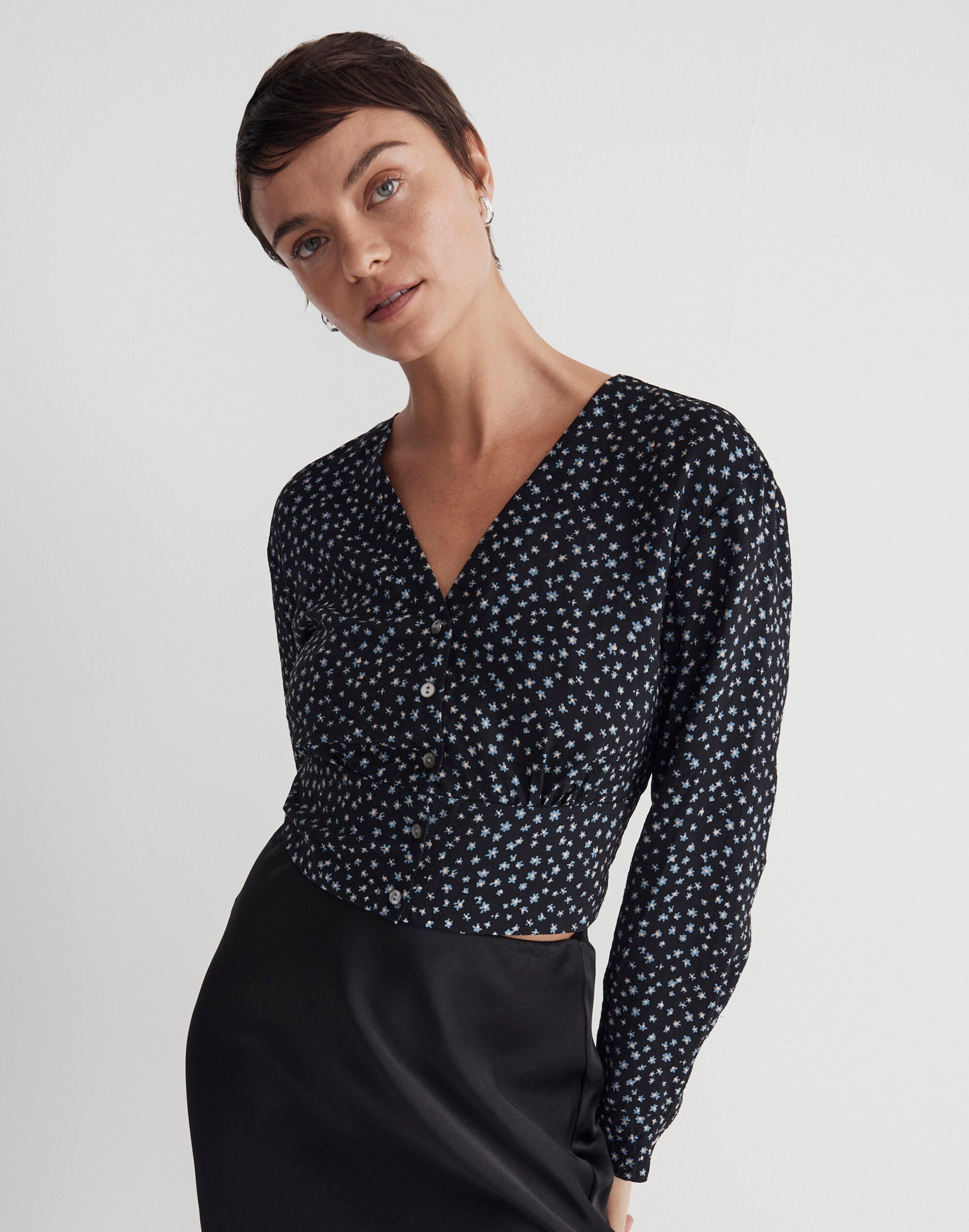 v-neck button-front shirt