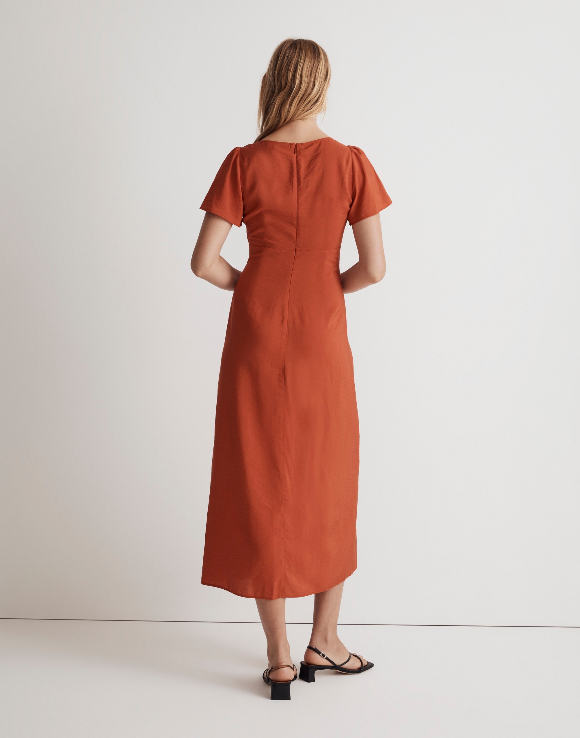 V-Neck Flutter-Sleeve Midi Dress