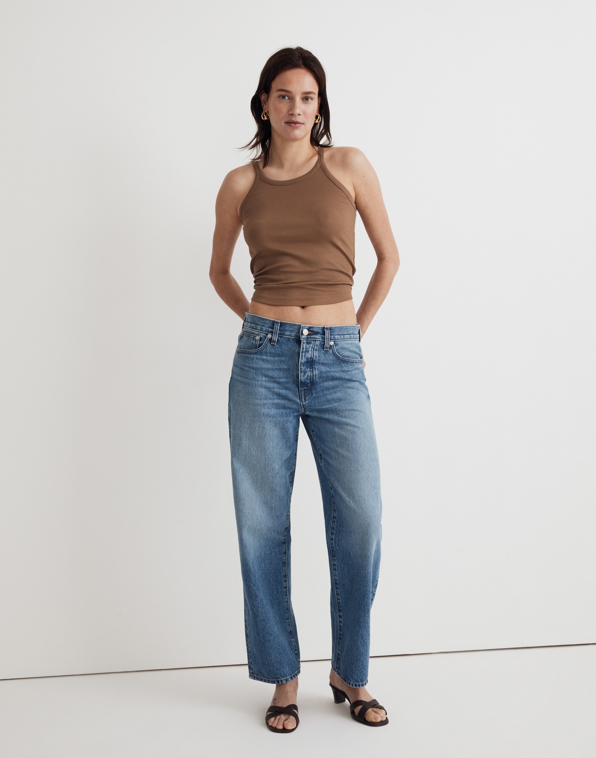 low-slung straight jeans in seville wash