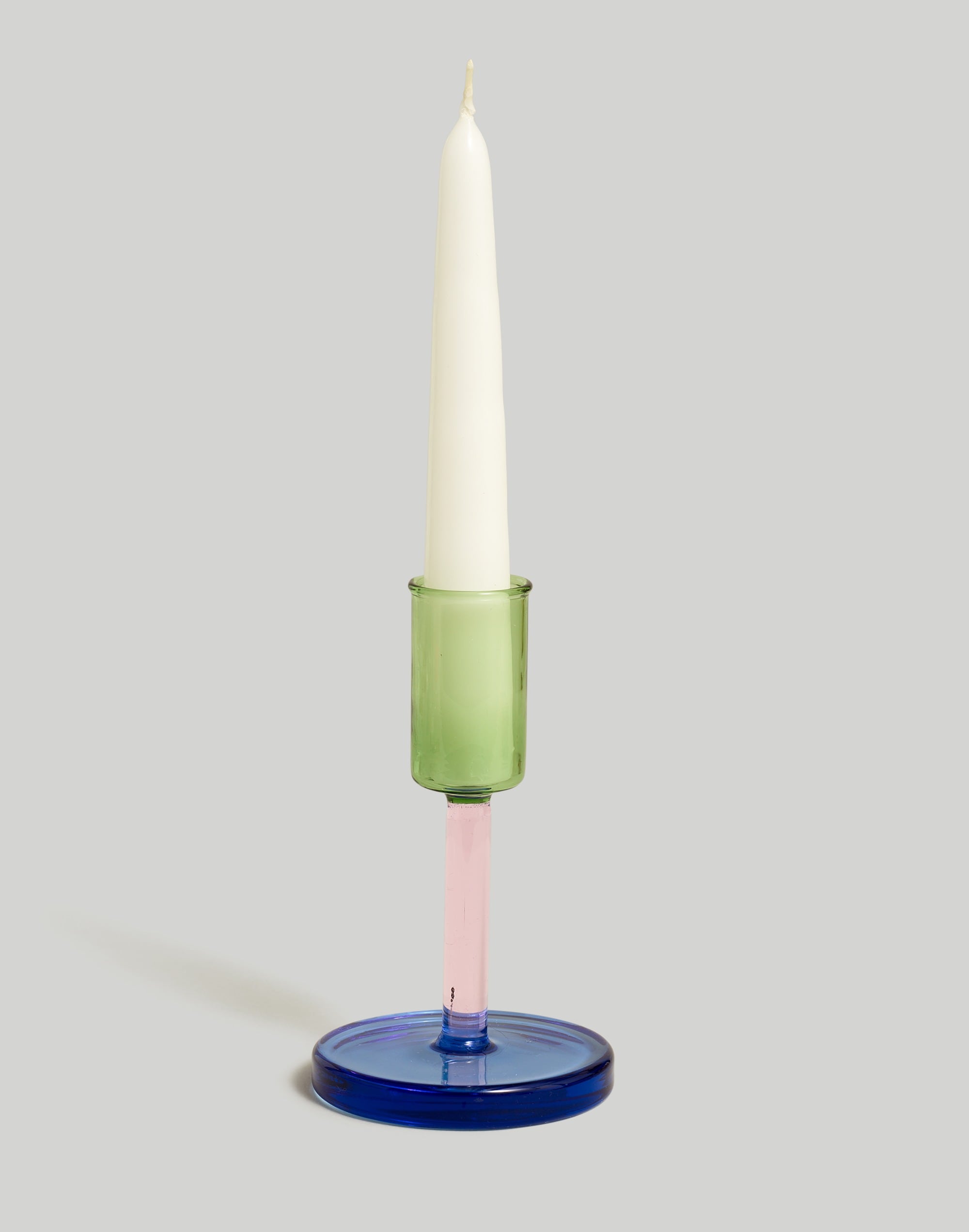 Block Design Medium Glass Candlestick Holder