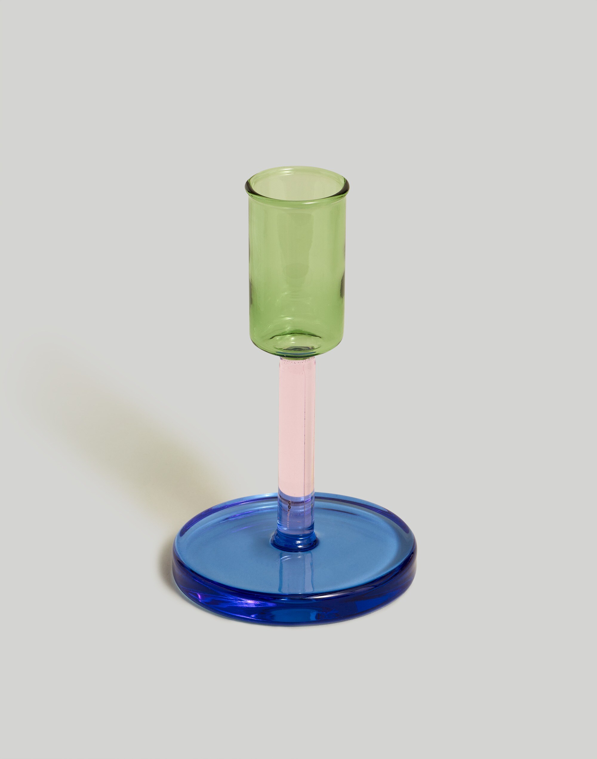 Block Design Medium Glass Candlestick Holder