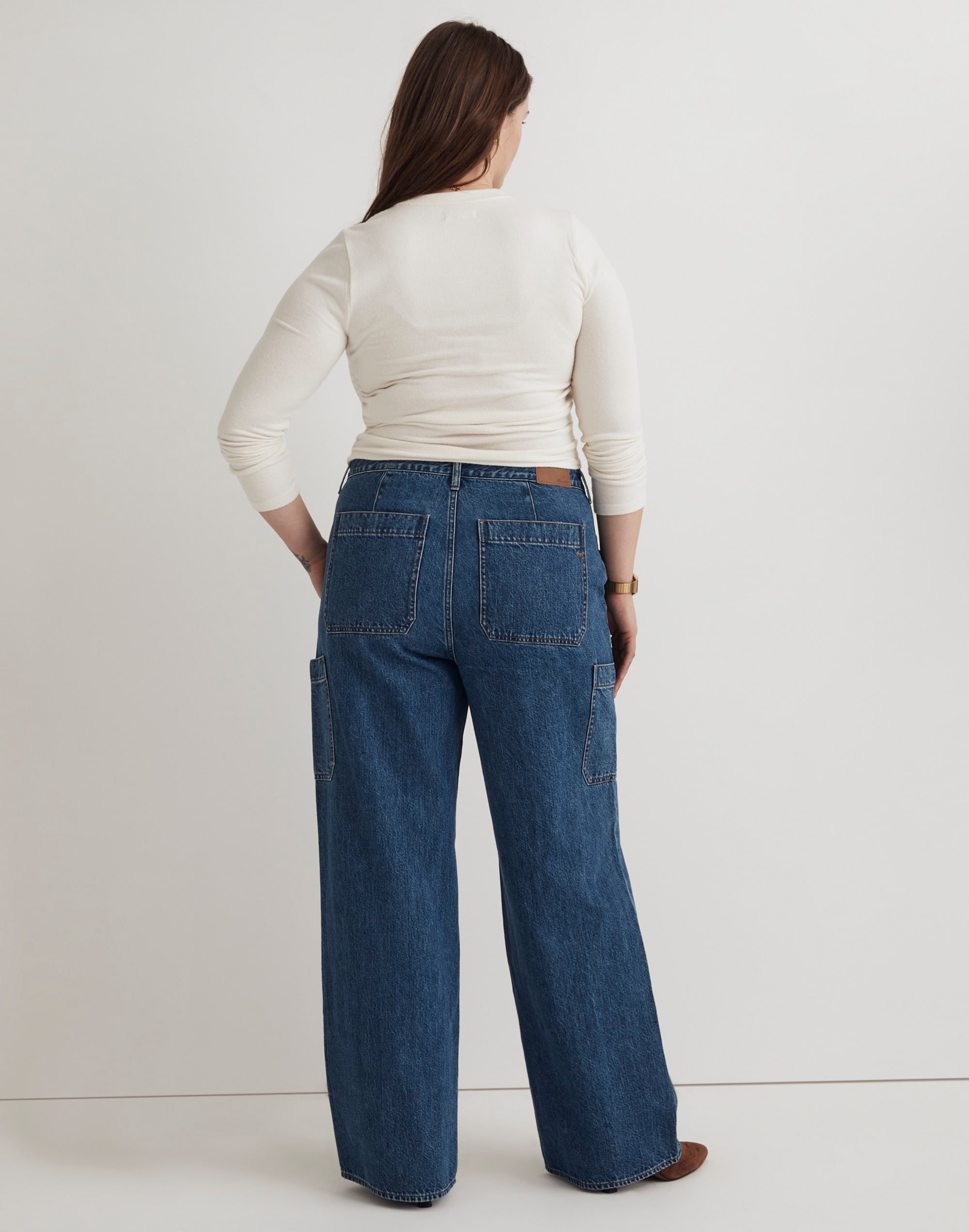Plus Curvy Baggy Straight Cargo Jeans in Codey Wash