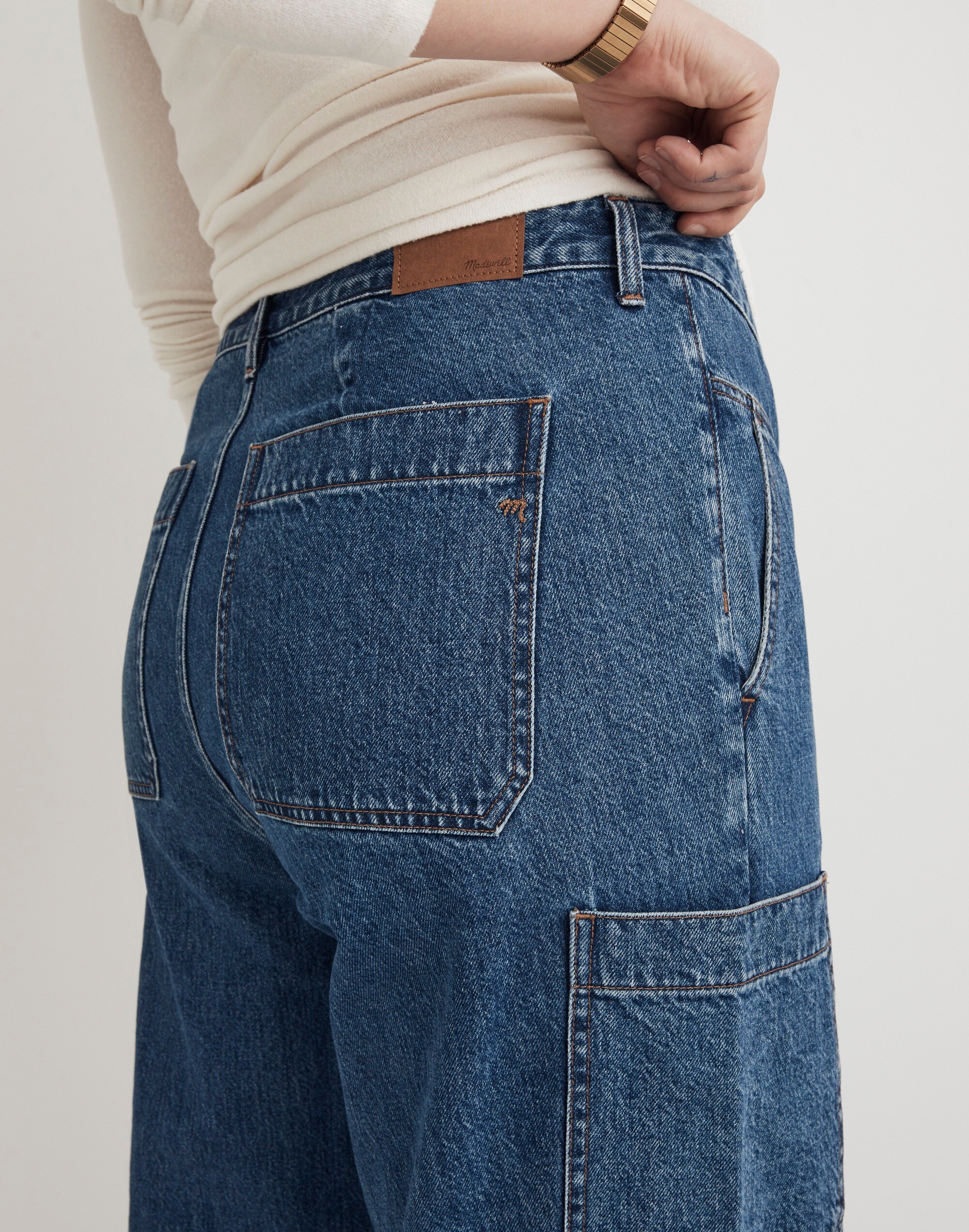 Plus Curvy Baggy Straight Cargo Jeans in Codey Wash
