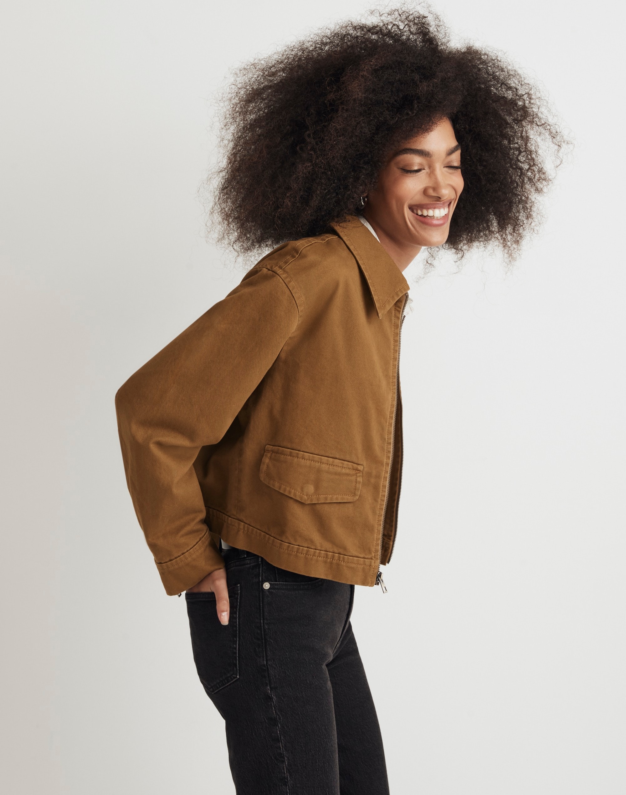 Cropped Utilitarian Jacket in (Re)generative Chino in spiced olive image 3