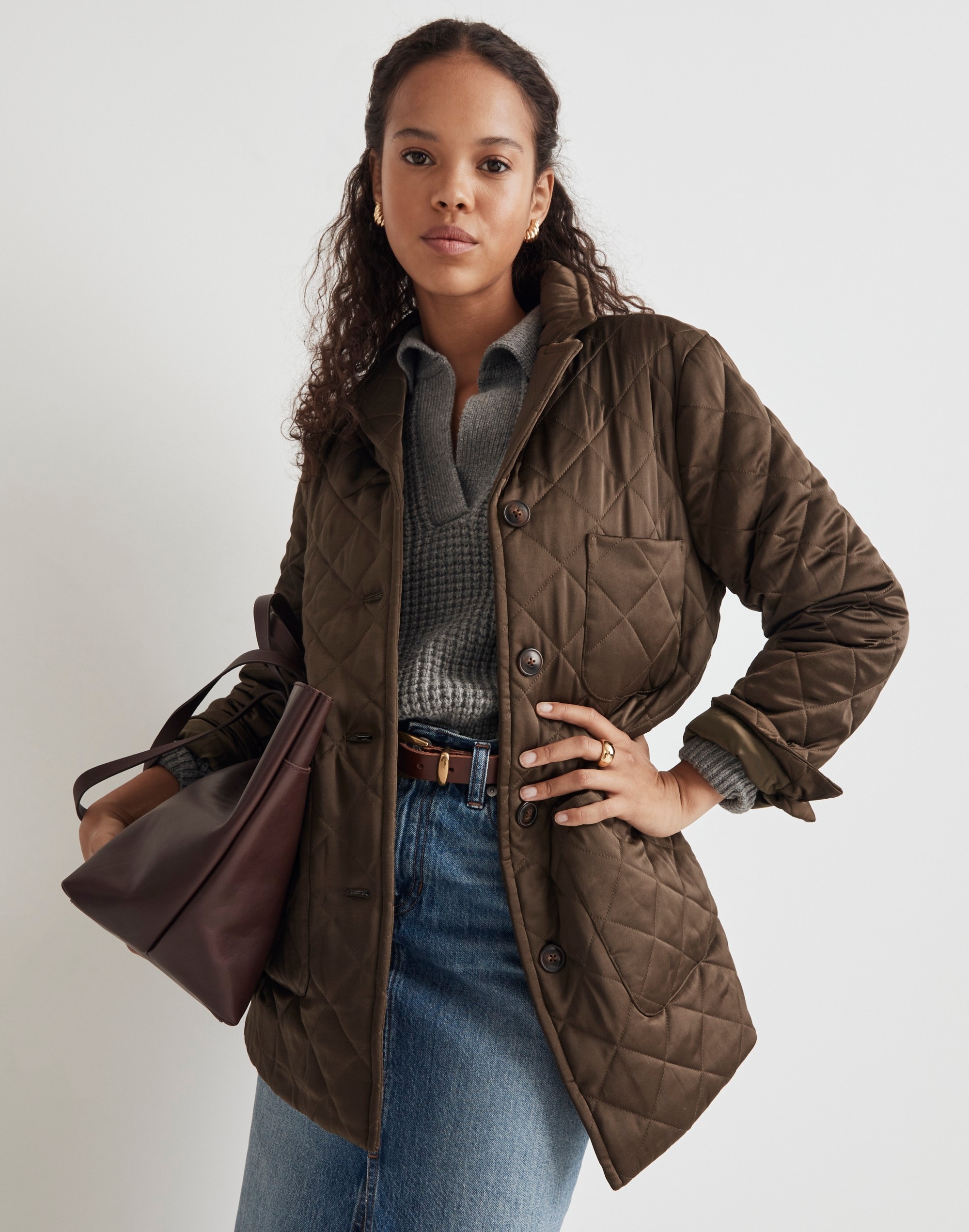 quilted satin oversized chore coat