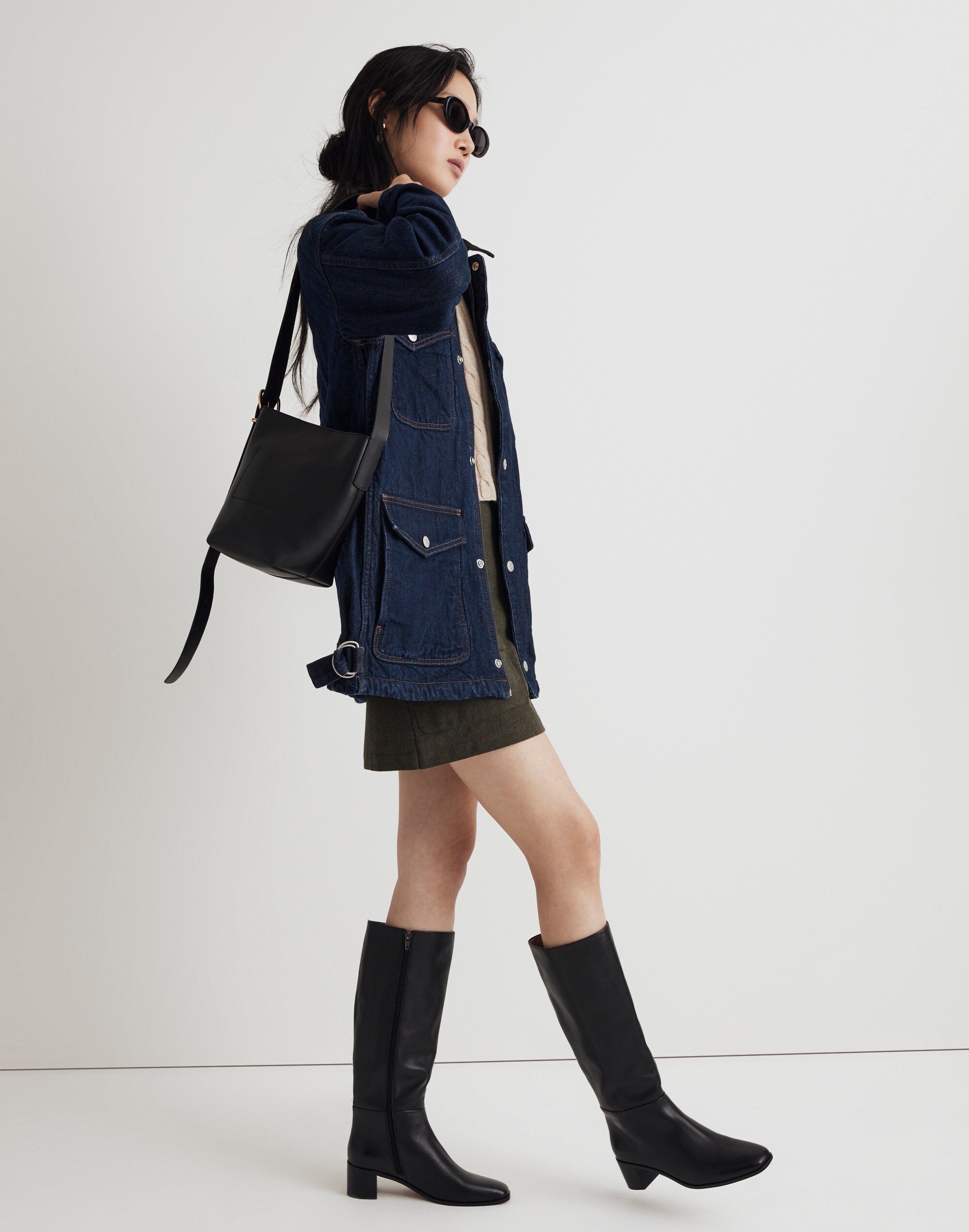 Denim Quilted Workwear Jacket in Rinse Wash