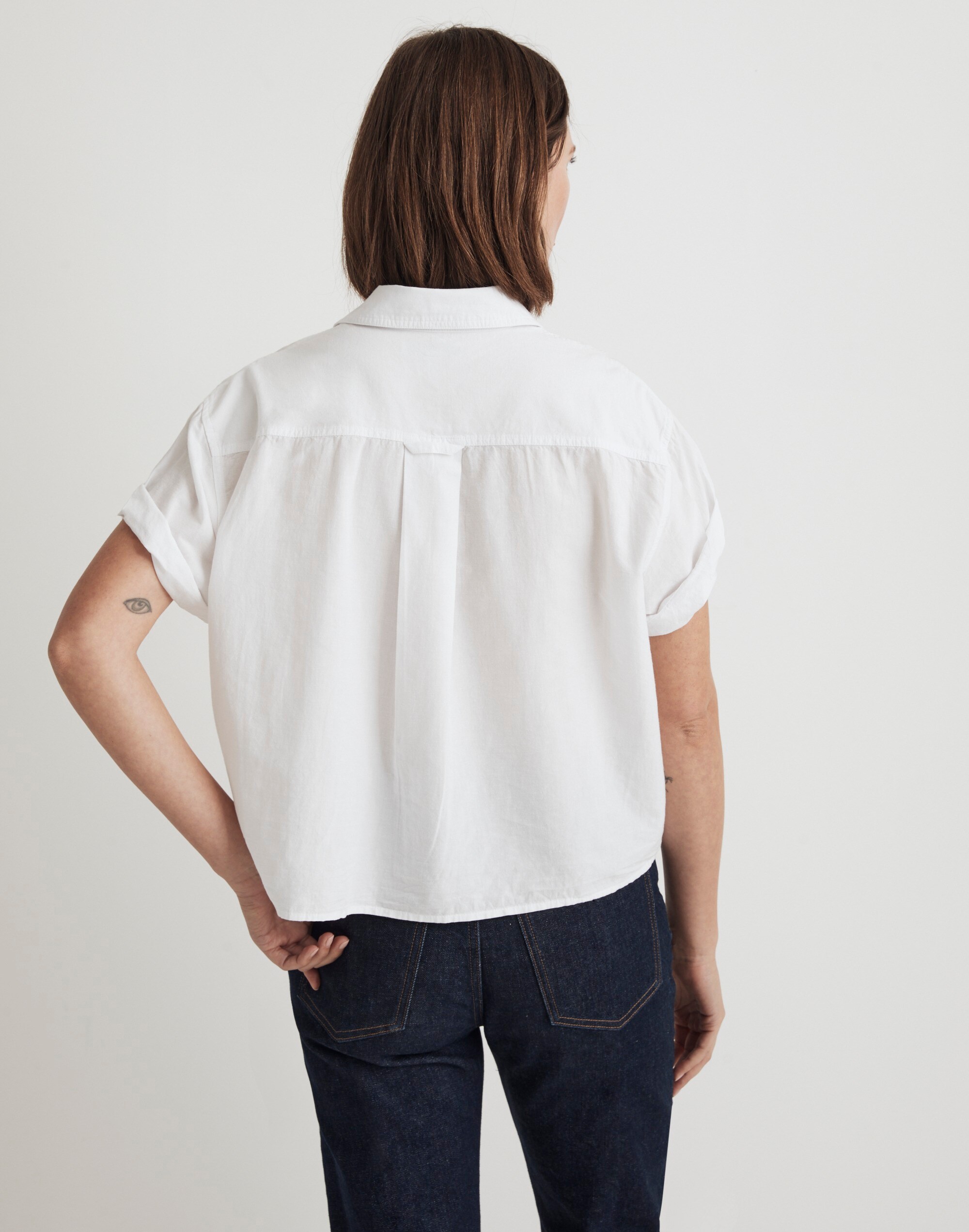 Cropped Utility Button-Up Shirt in eyelet white image 4