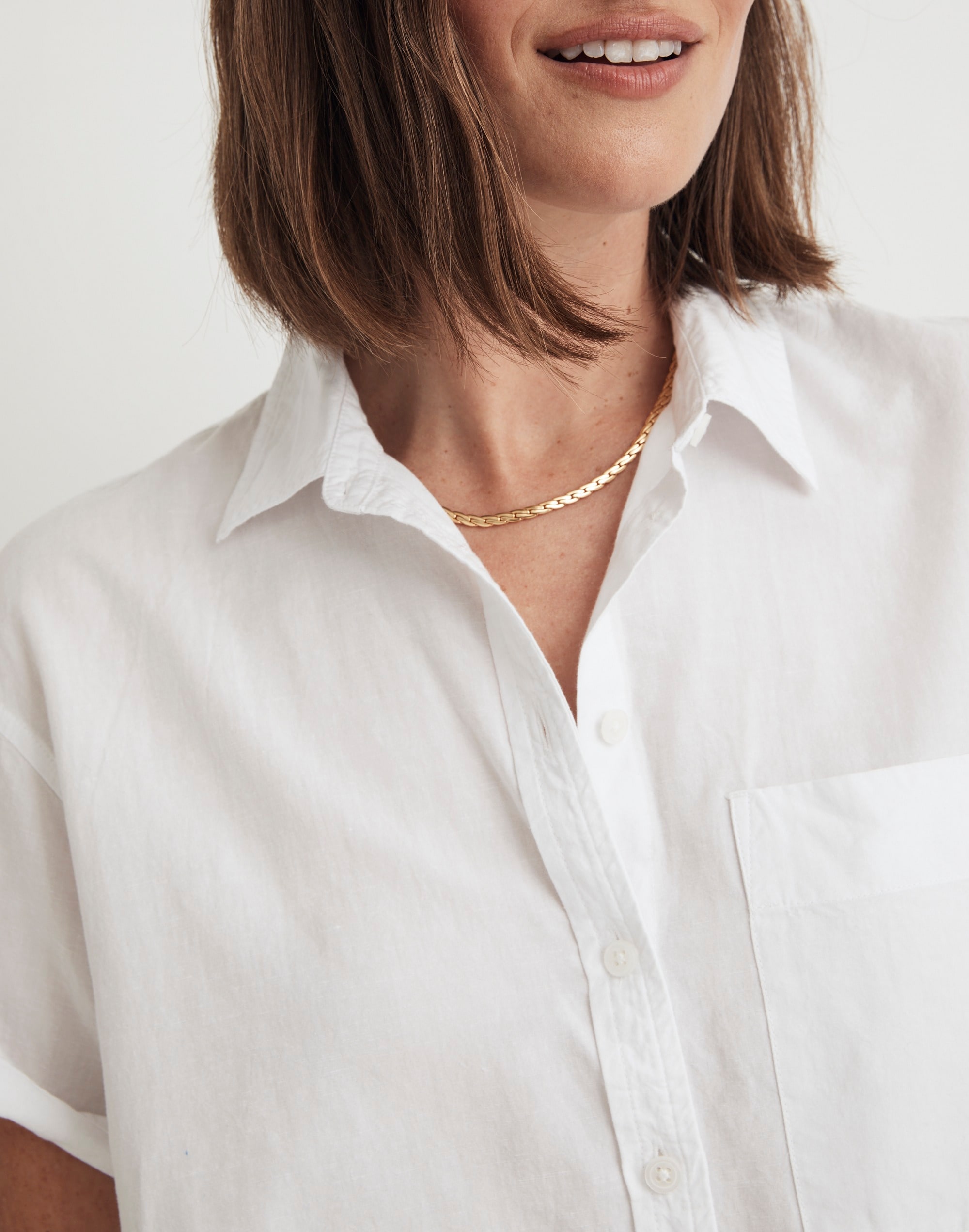 Cropped Utility Button-Up Shirt in eyelet white image 5