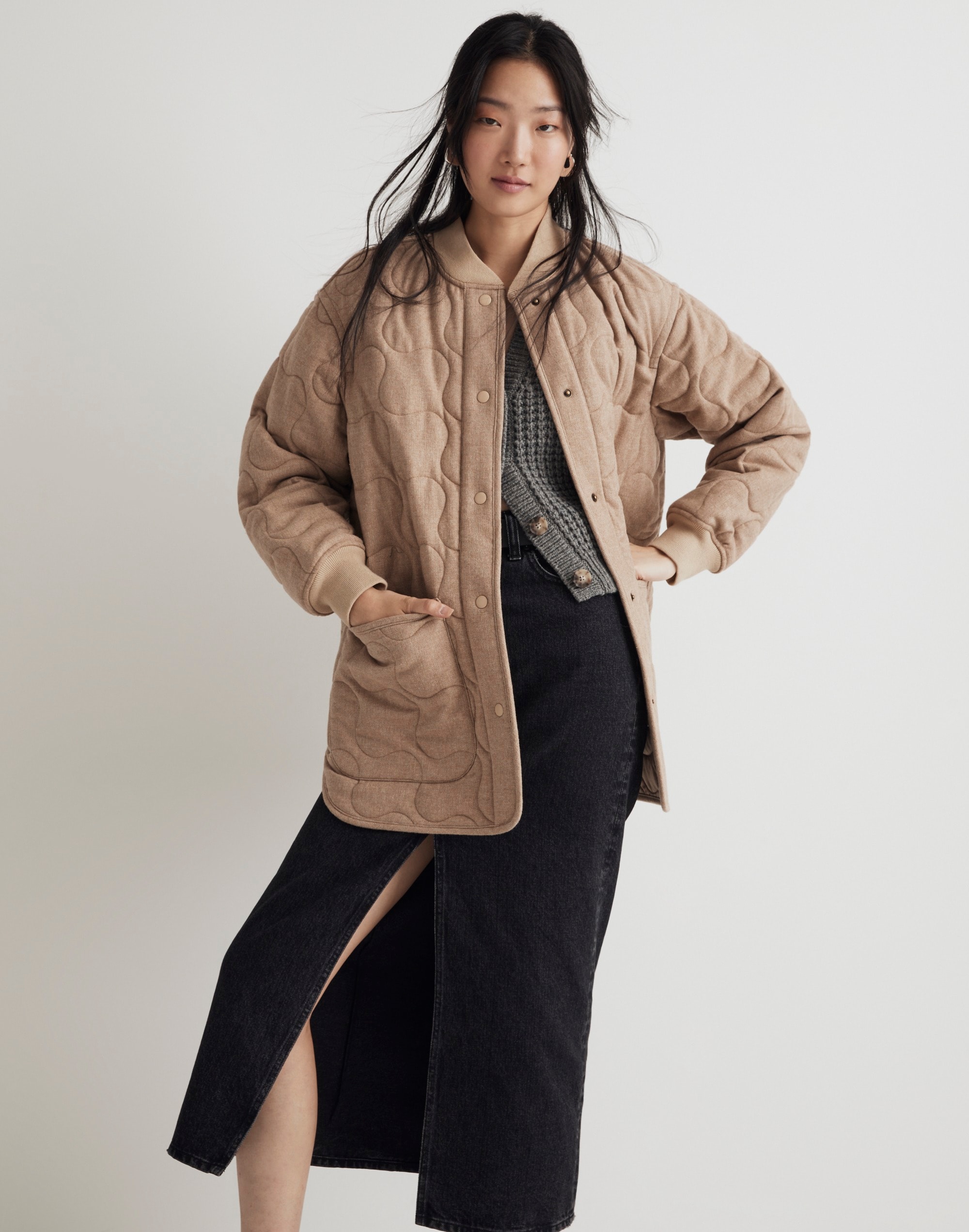 Mw Quilted Oversized Bomber Jacket In Matchstick