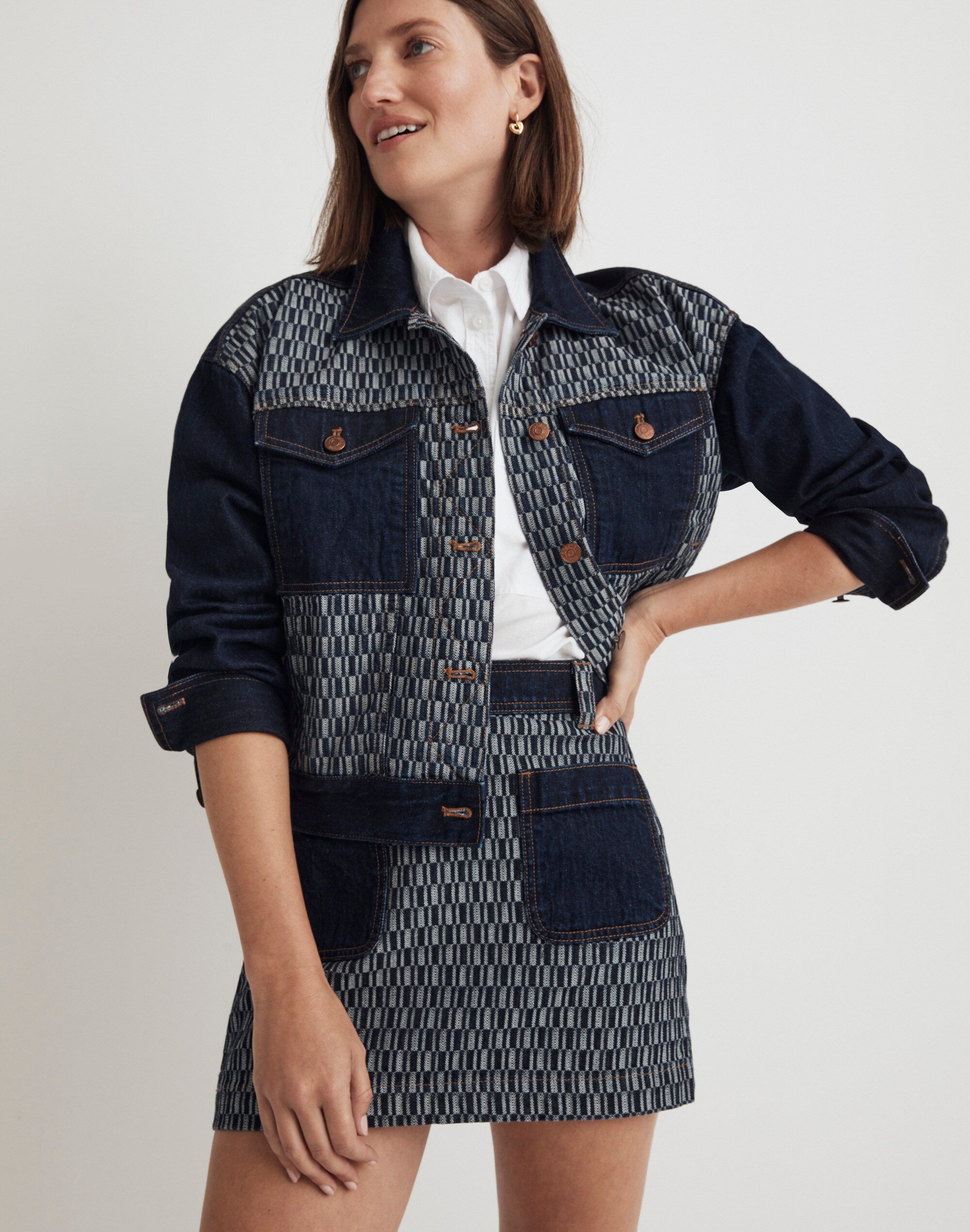 Striped Denim Cropped Jacket in Genova Wash