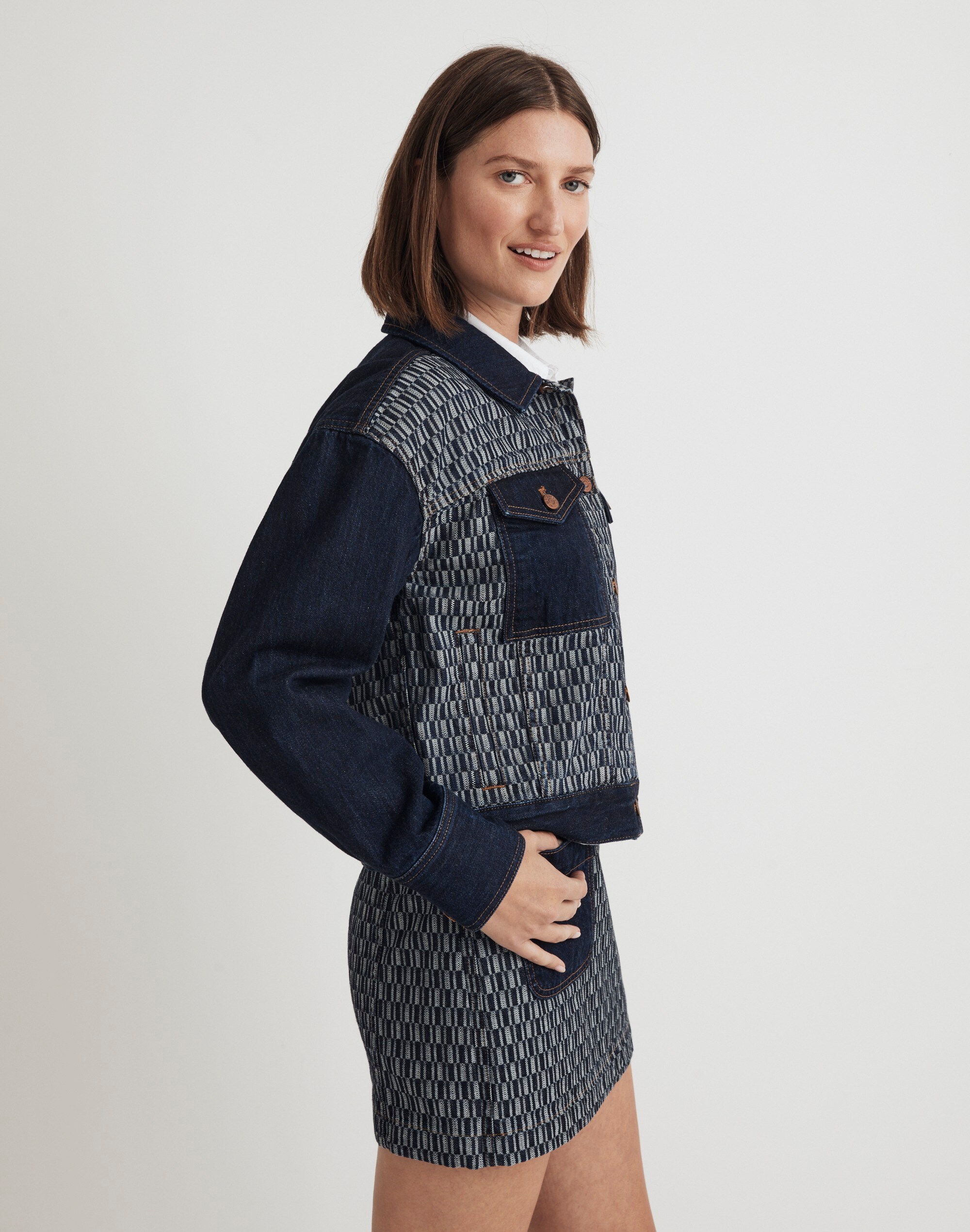 Striped Denim Cropped Jacket in Genova Wash