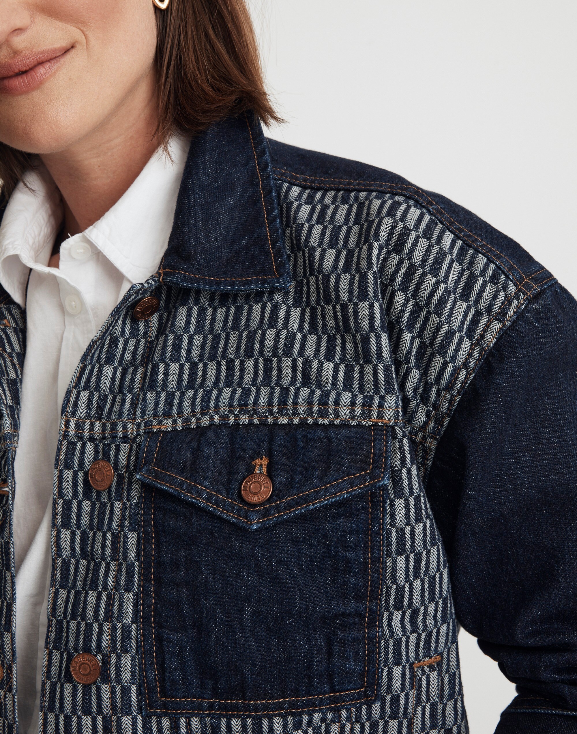 Striped Denim Cropped Jacket in Genova Wash