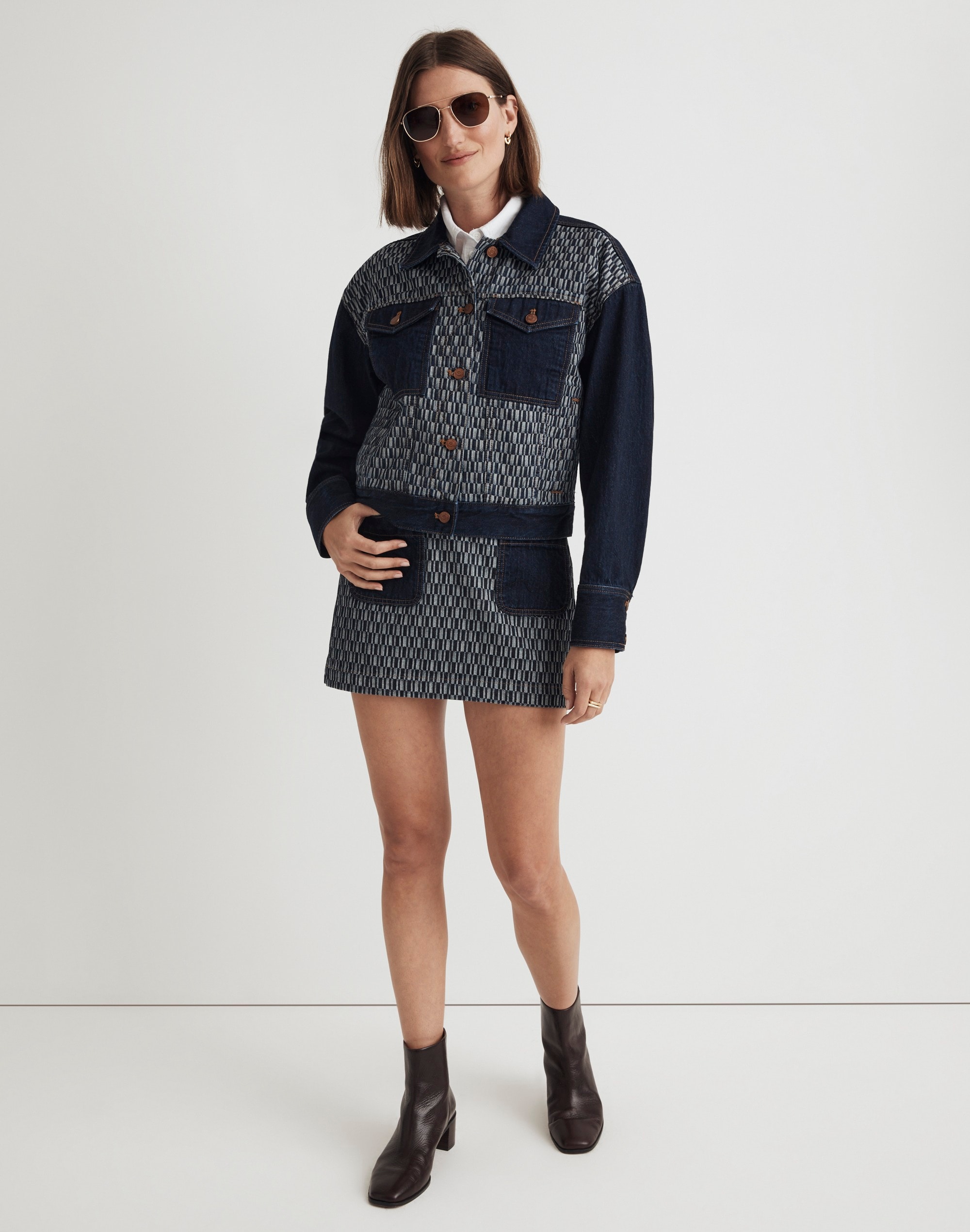 Striped Denim Cropped Jacket in Genova Wash