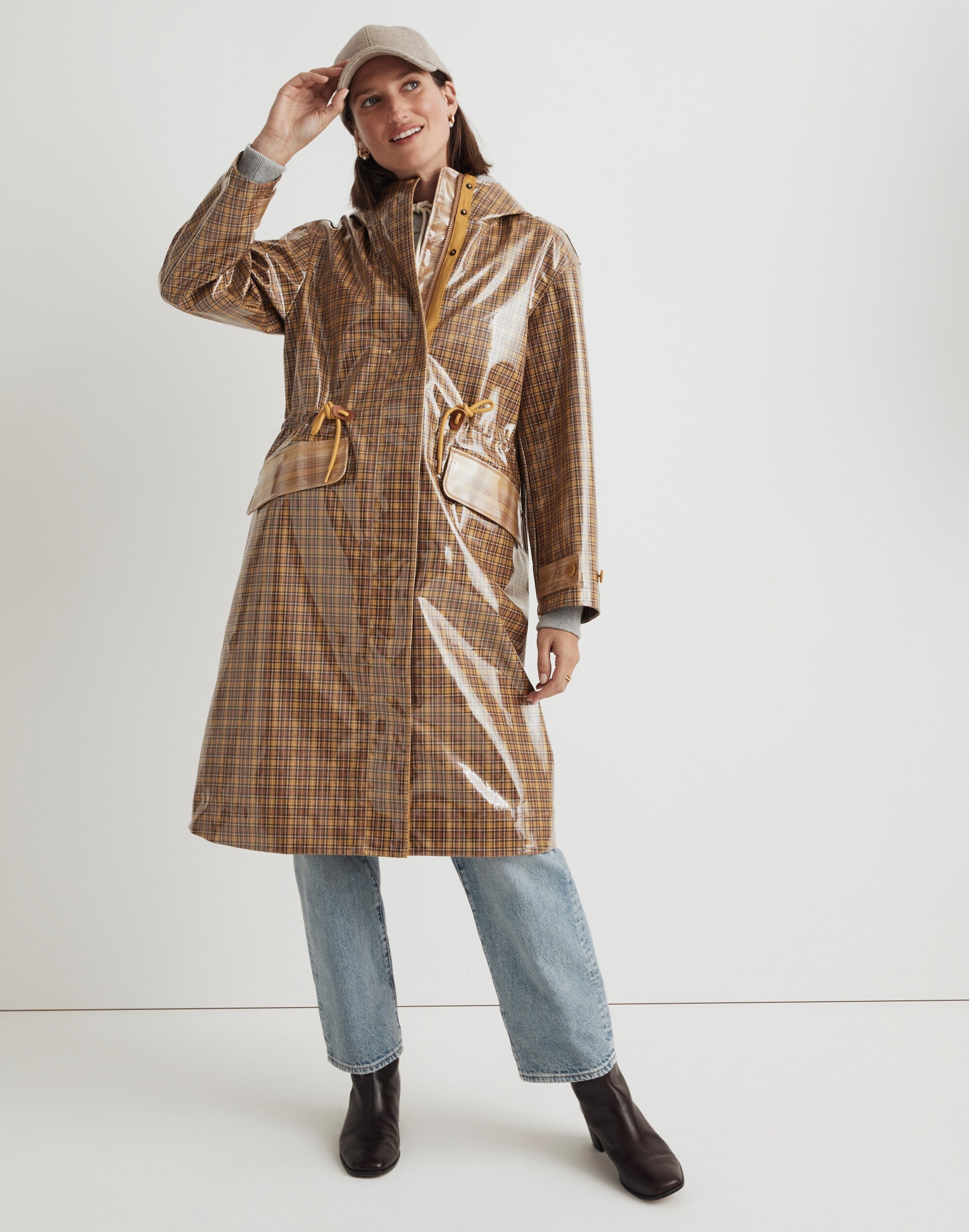 Laminated Trench Coat in Plaid