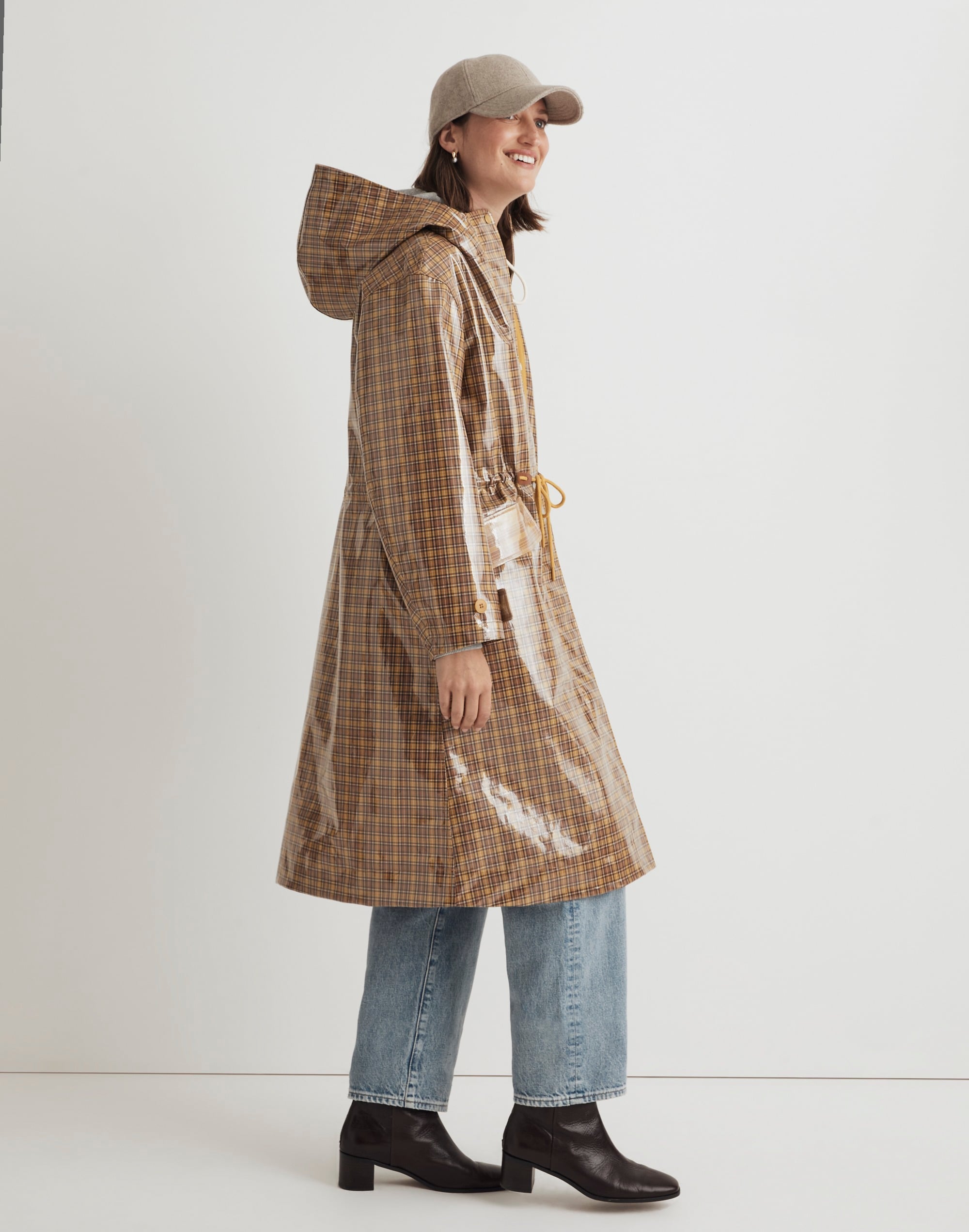 Laminated Trench Coat in Plaid