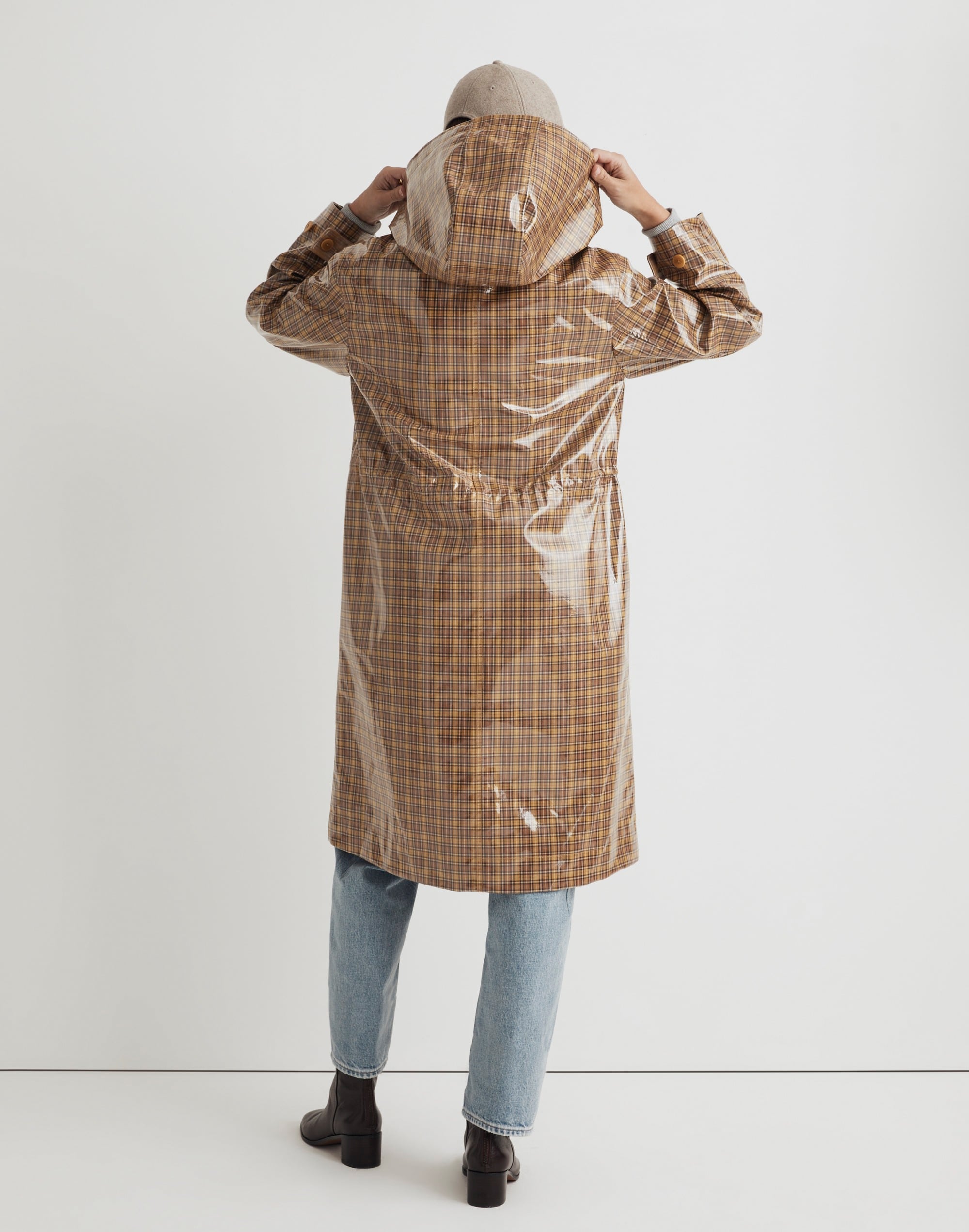 Laminated Trench Coat in Plaid