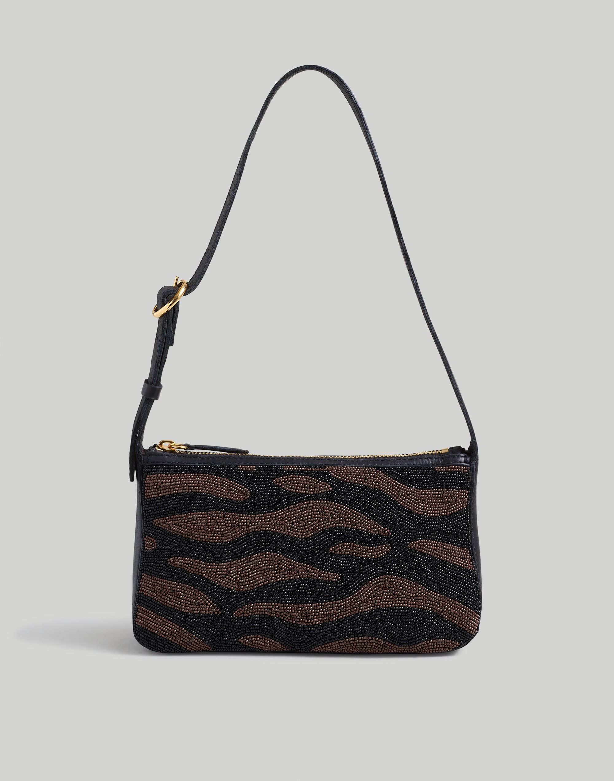 the buckle-strap shoulder bag in bead-embellished leather