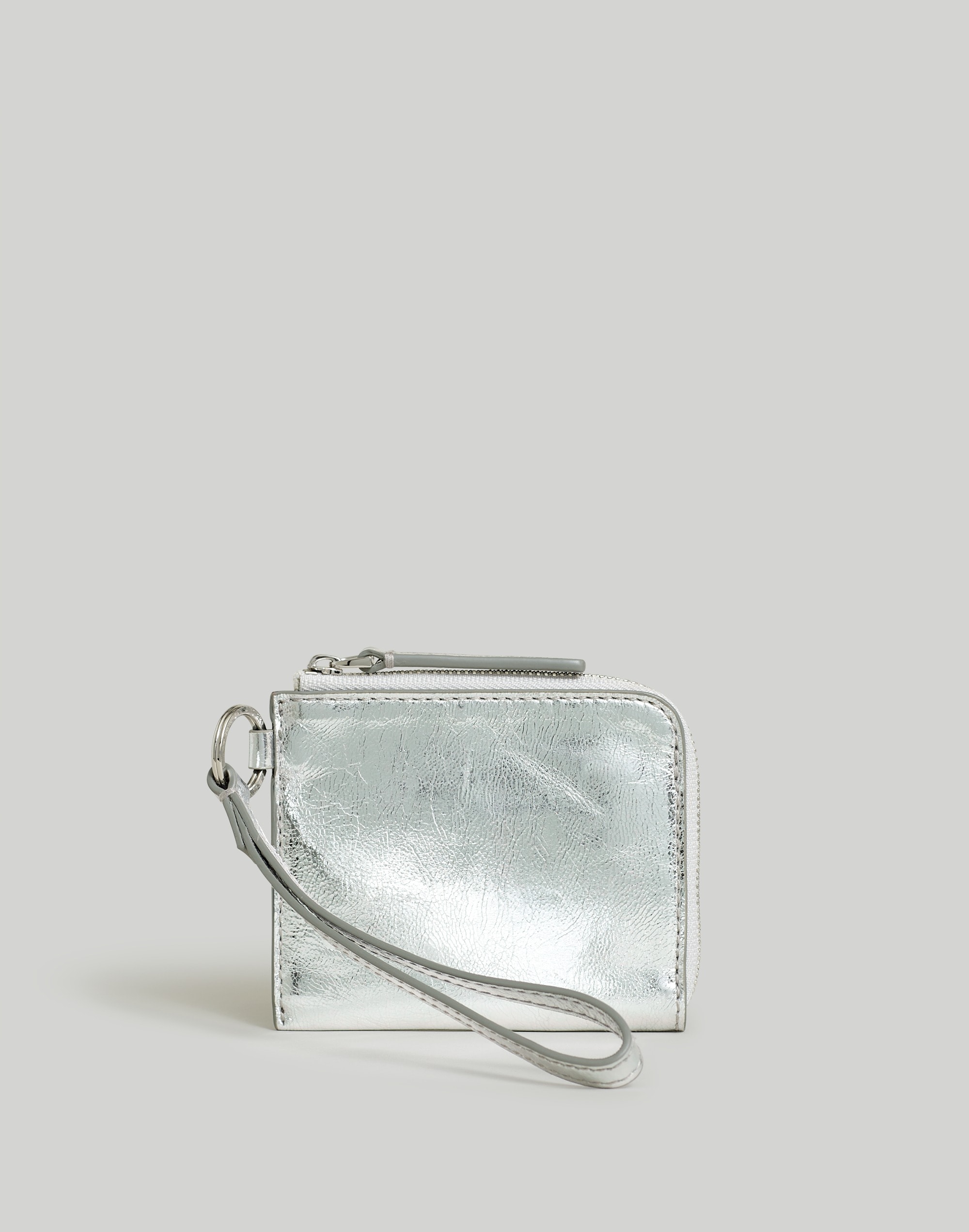 the essential small zip wallet in metallic leather