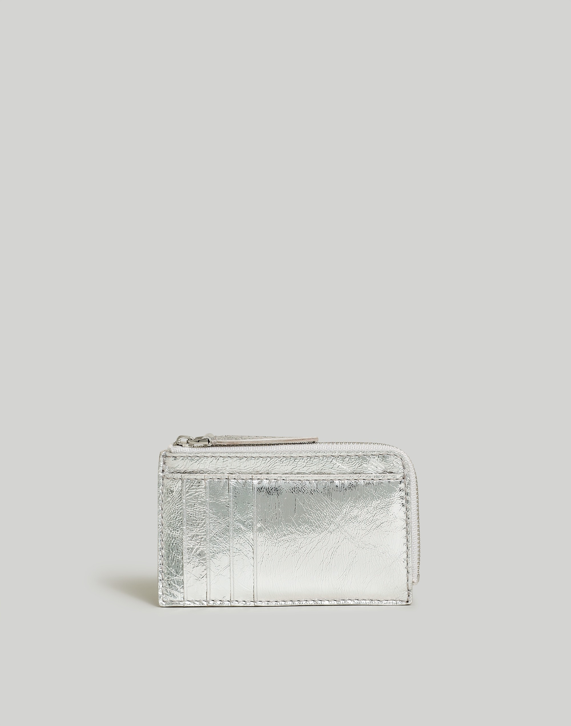 the essential zip card case wallet in metallic leather