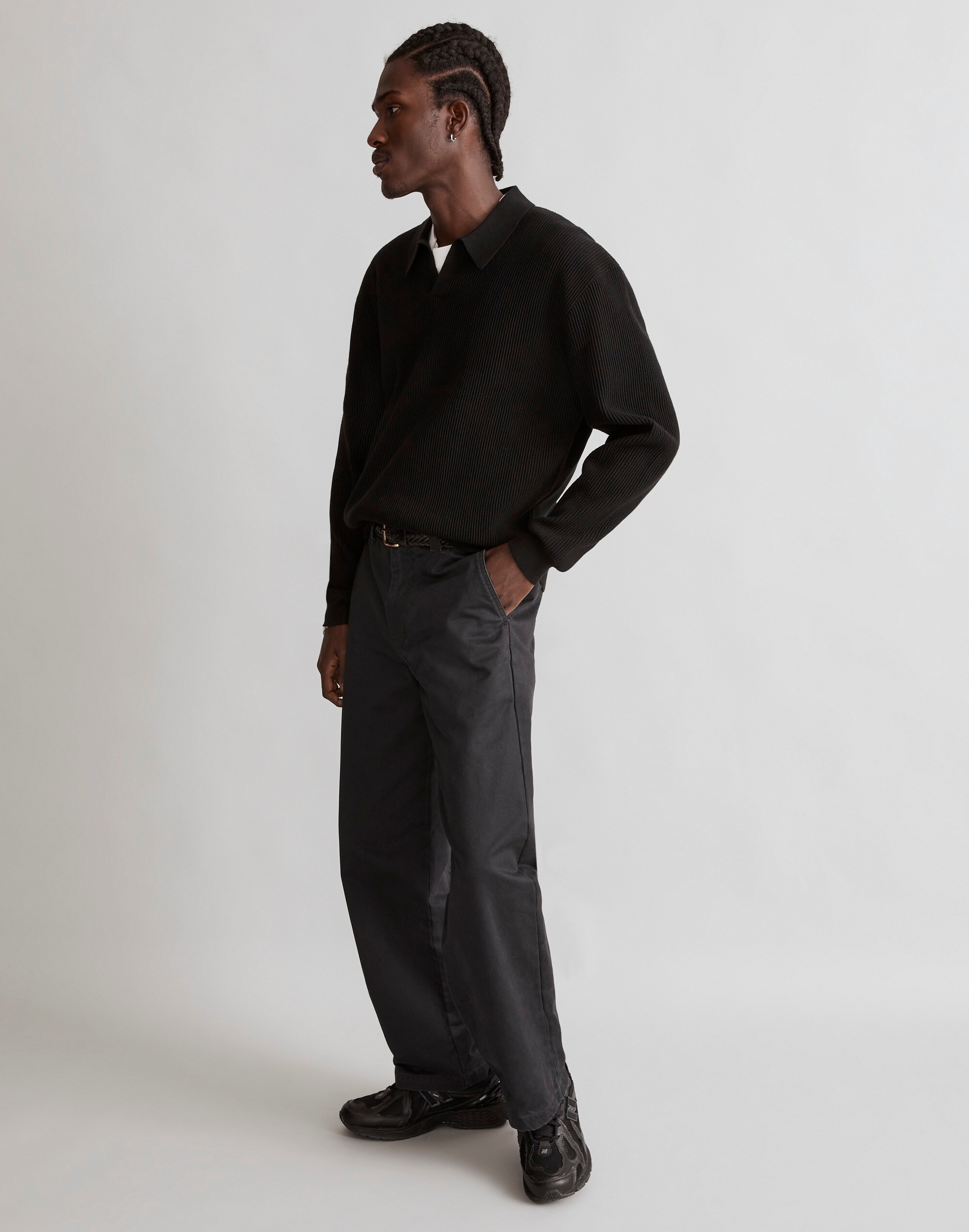 Johnny-Collar Long-Sleeve Sweater Polo