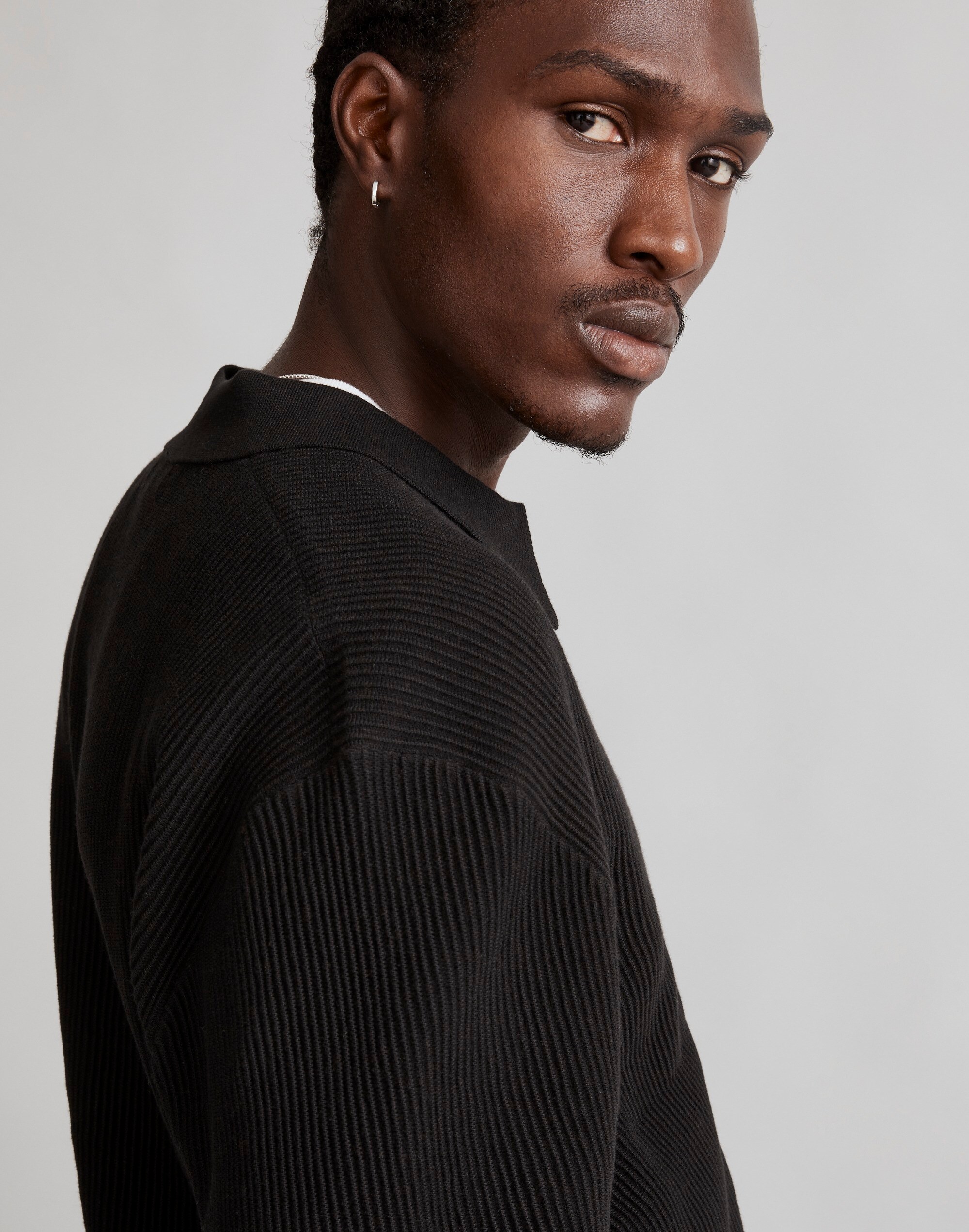 Johnny-Collar Long-Sleeve Sweater Polo