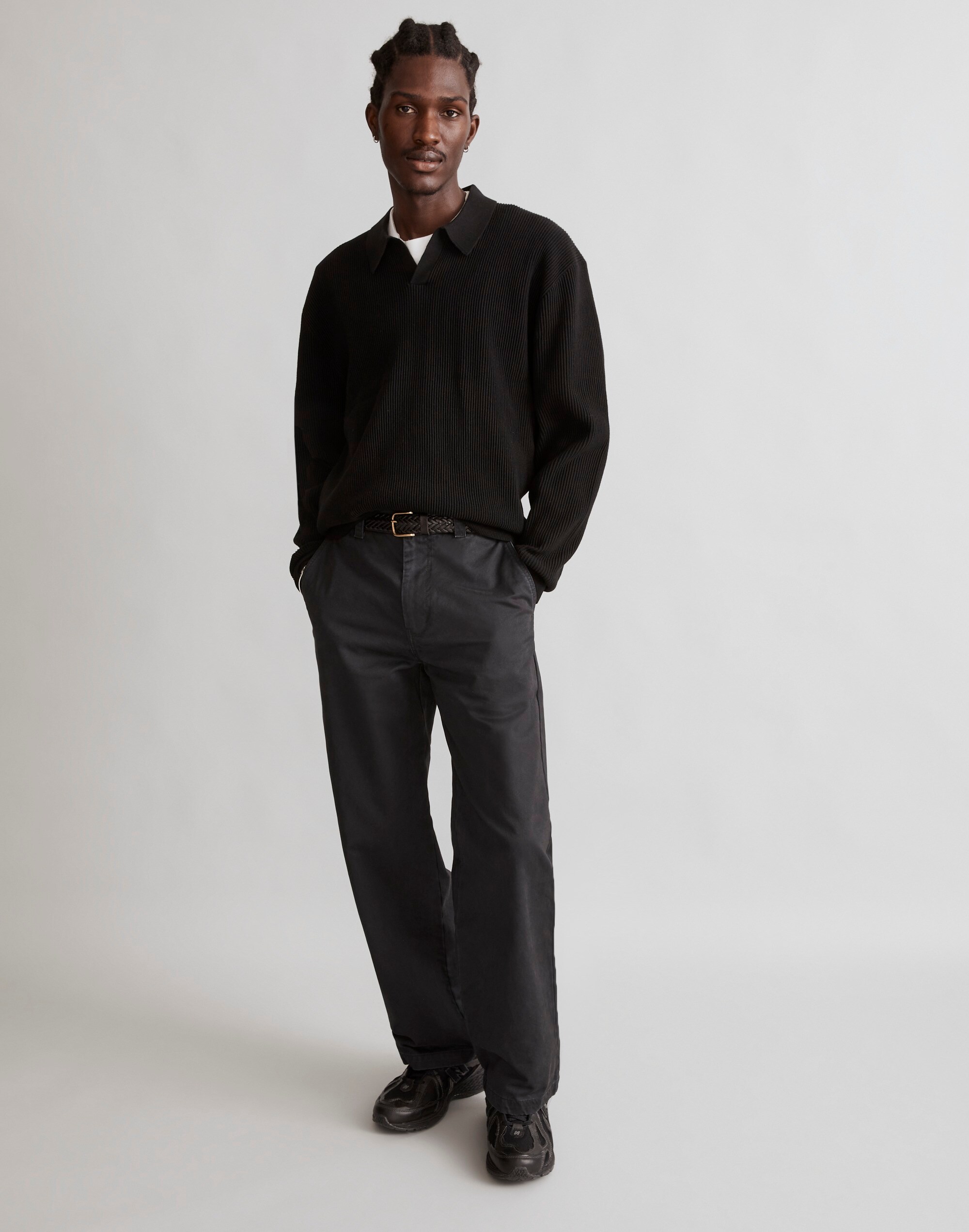 Johnny-Collar Long-Sleeve Sweater Polo