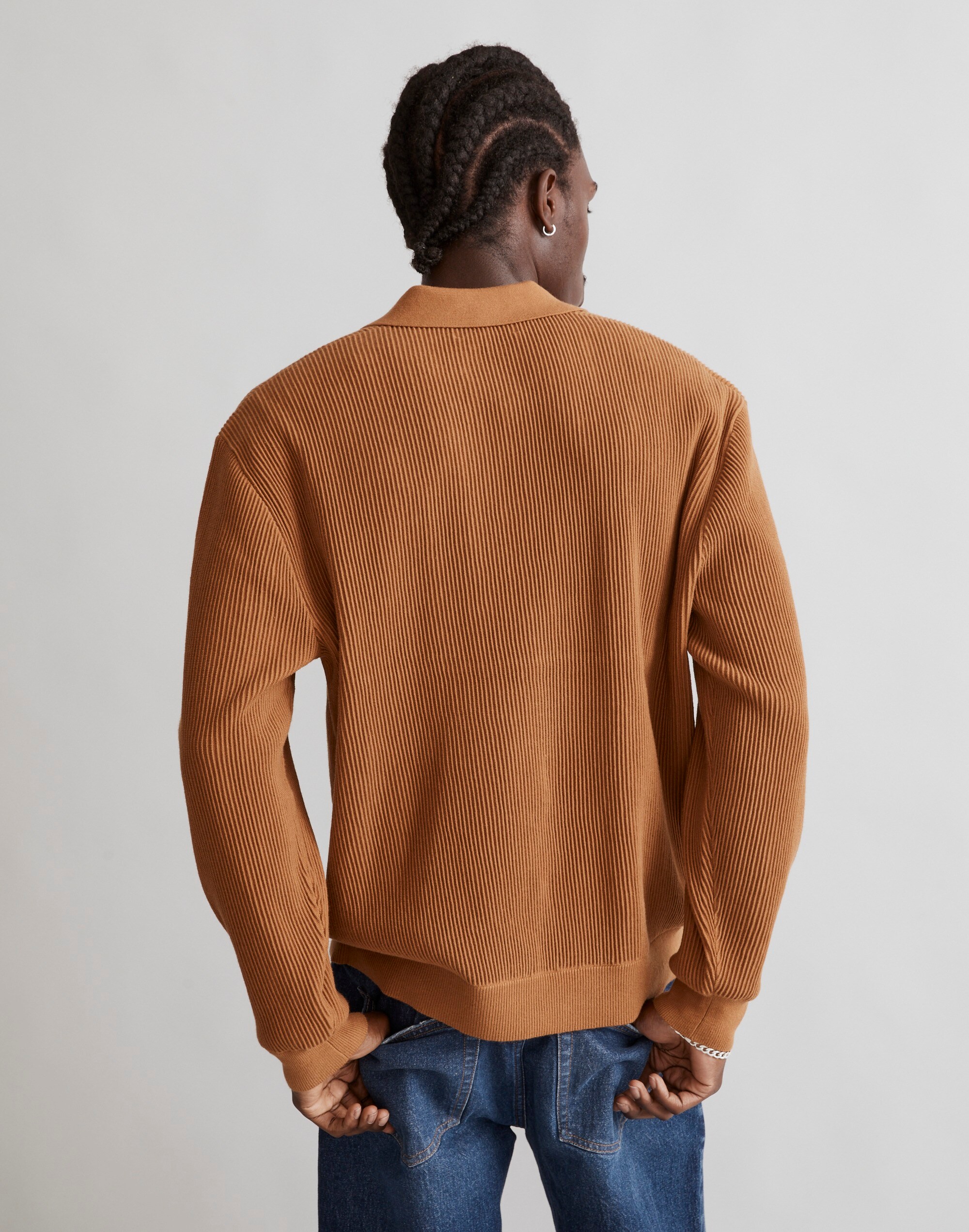 Johnny-Collar Long-Sleeve Sweater Polo