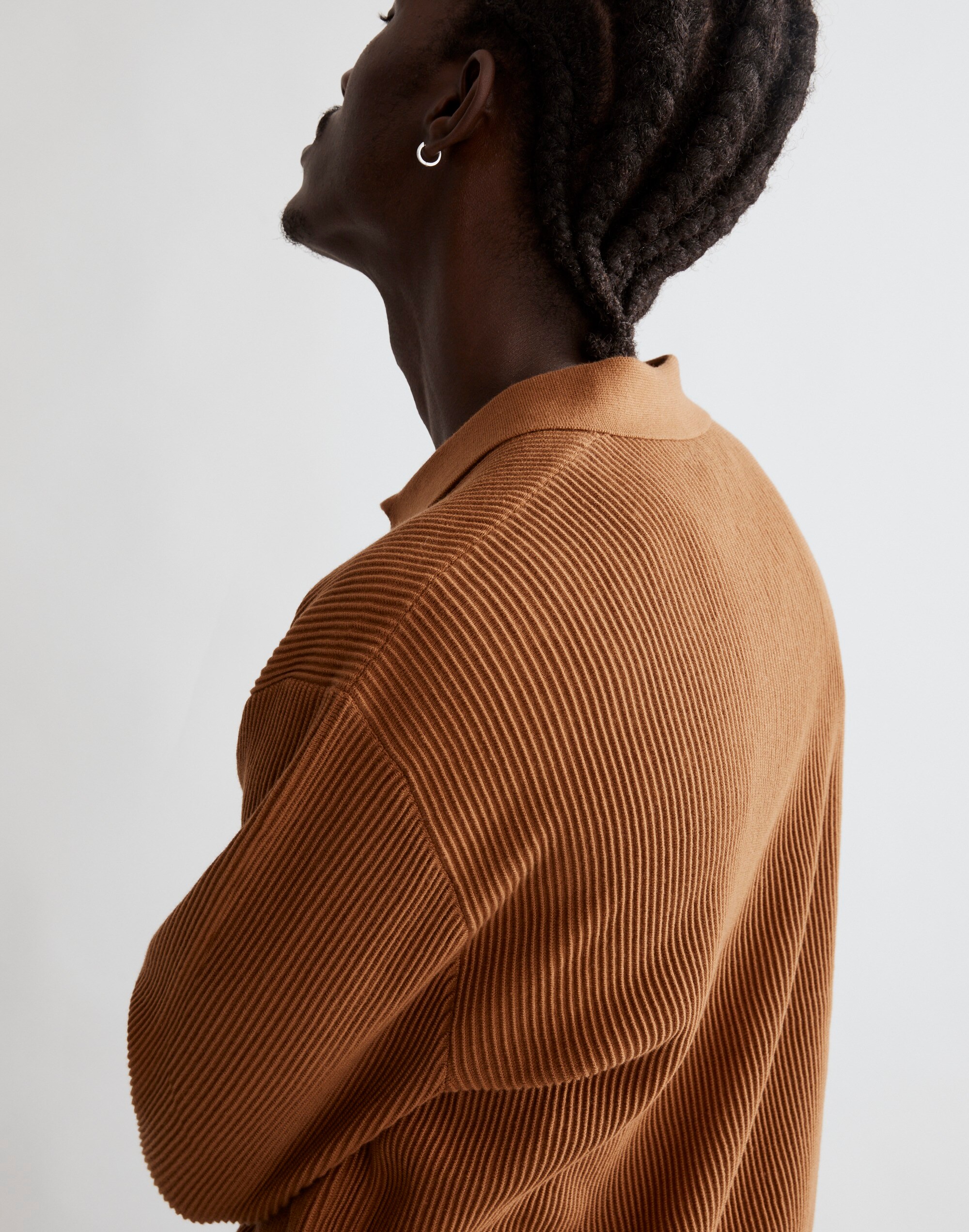 Johnny-Collar Long-Sleeve Sweater Polo