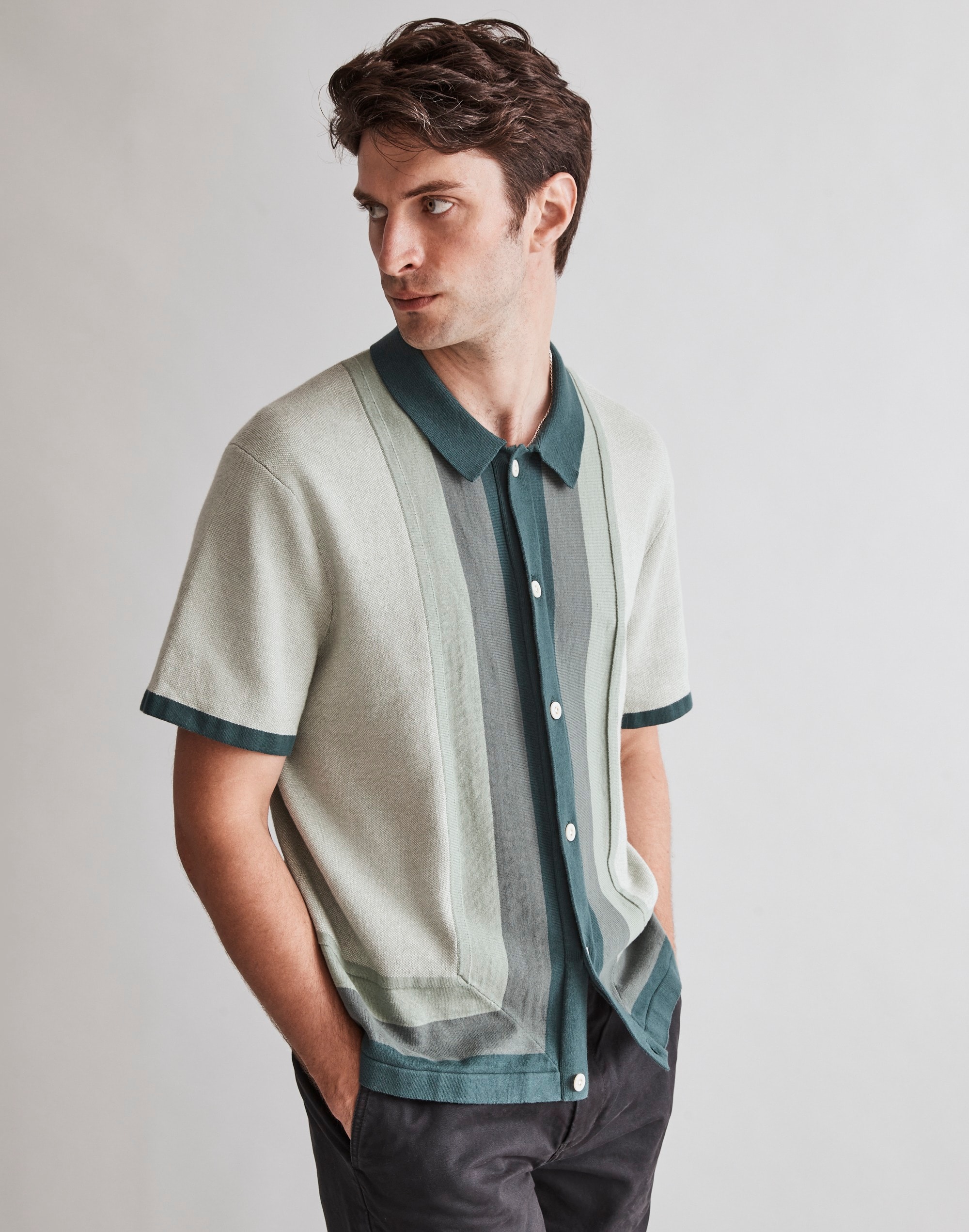 Button-Up Short-Sleeve Sweater Polo