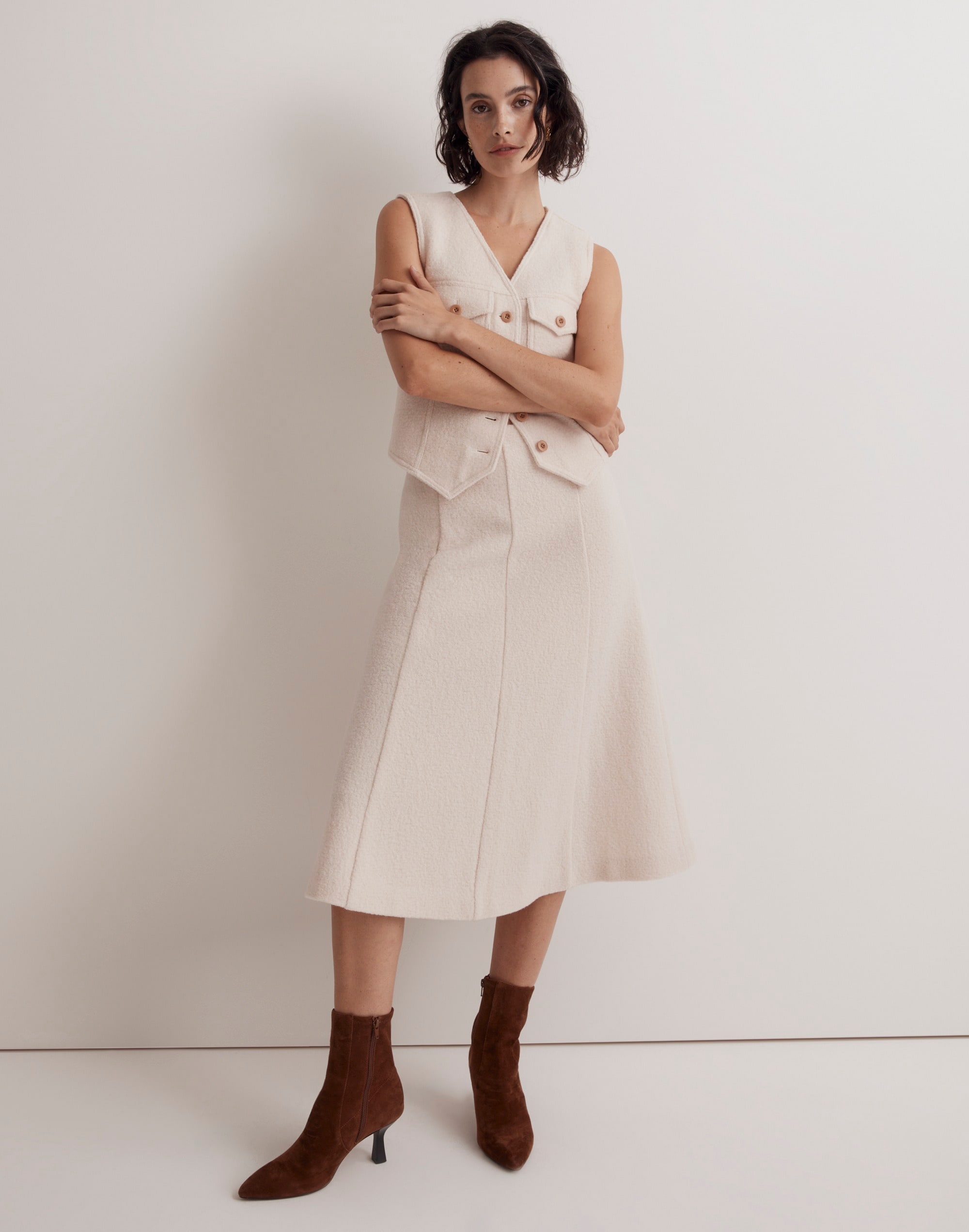 Boiled Wool Midi Skirt